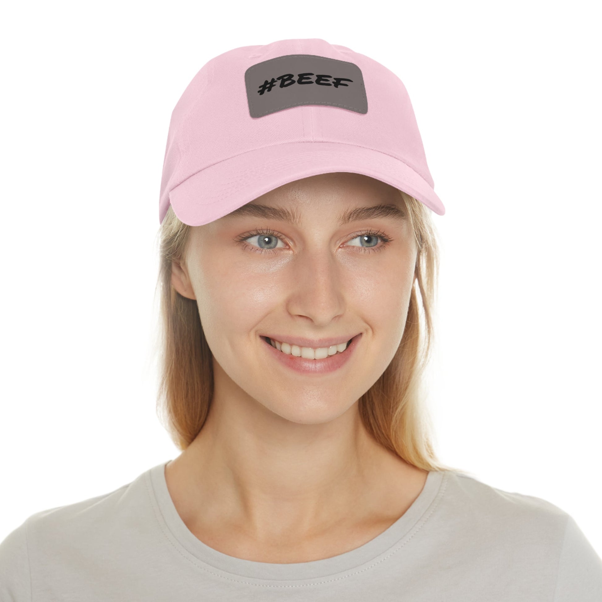Beef, Eat Beef, Black Beef Hat with Leather Patch (Rectangle) - SmorgeousByGina