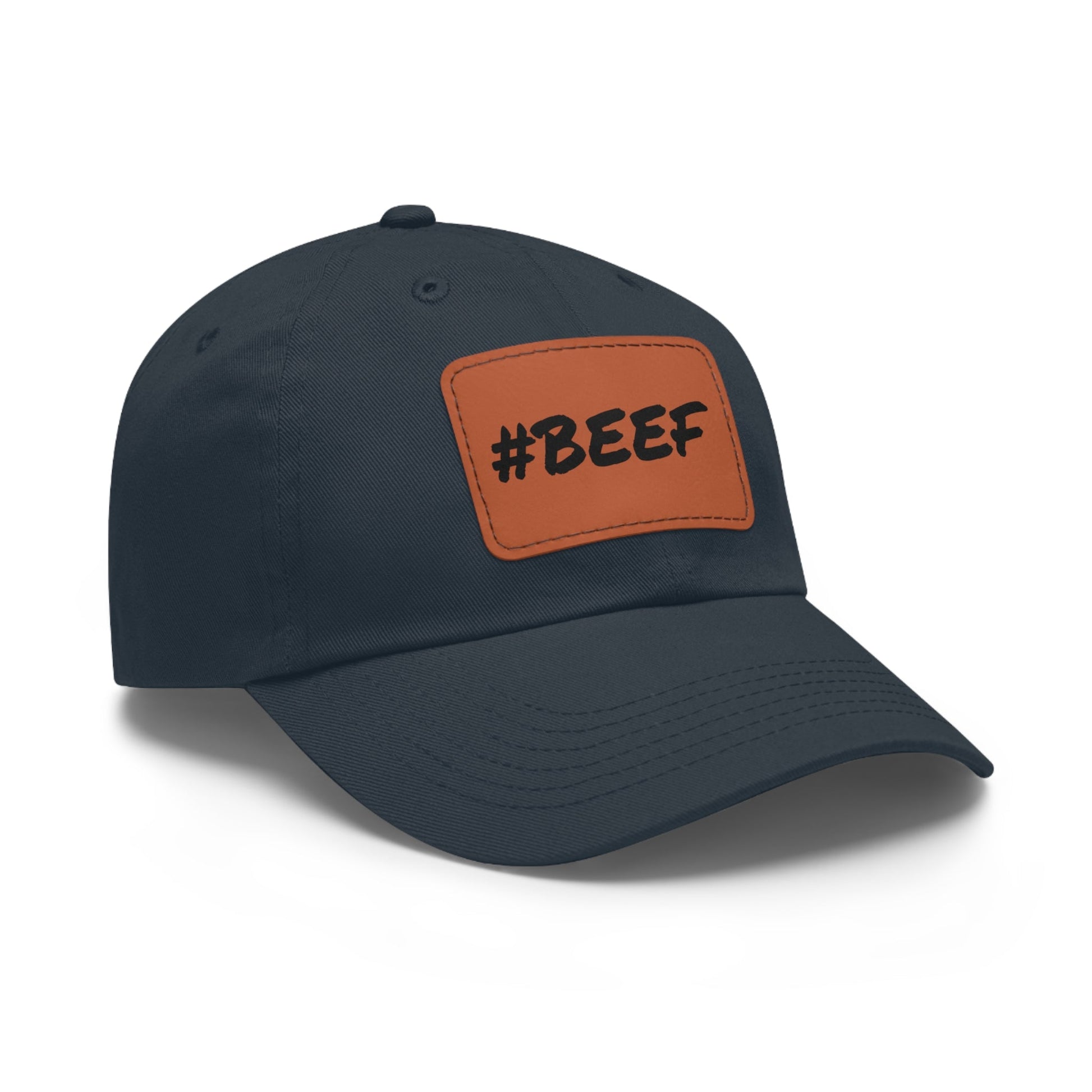Beef, Eat Beef, Black Beef Hat with Leather Patch (Rectangle) - SmorgeousByGina