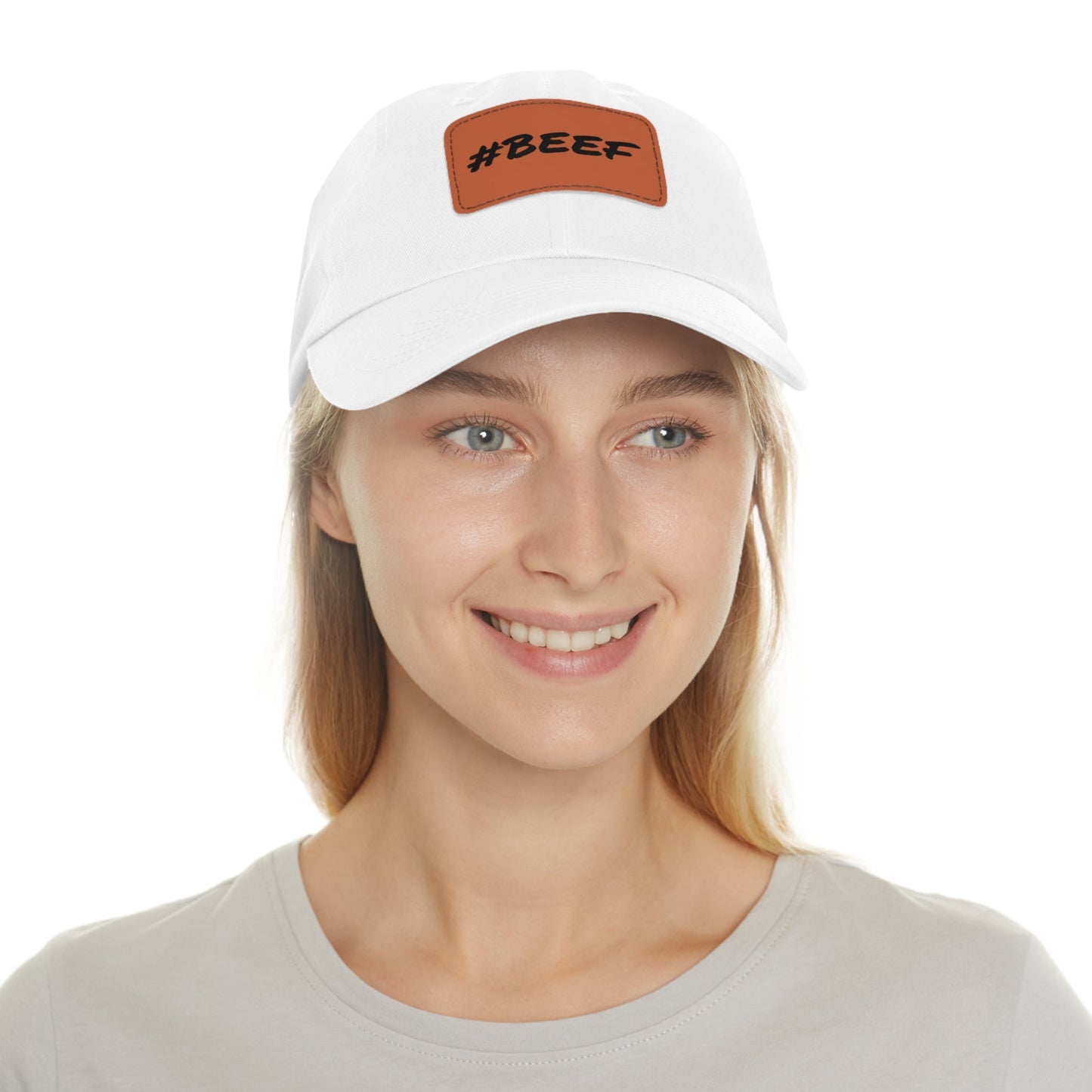 Beef, Eat Beef, Black Beef Hat with Leather Patch (Rectangle) - SmorgeousByGina