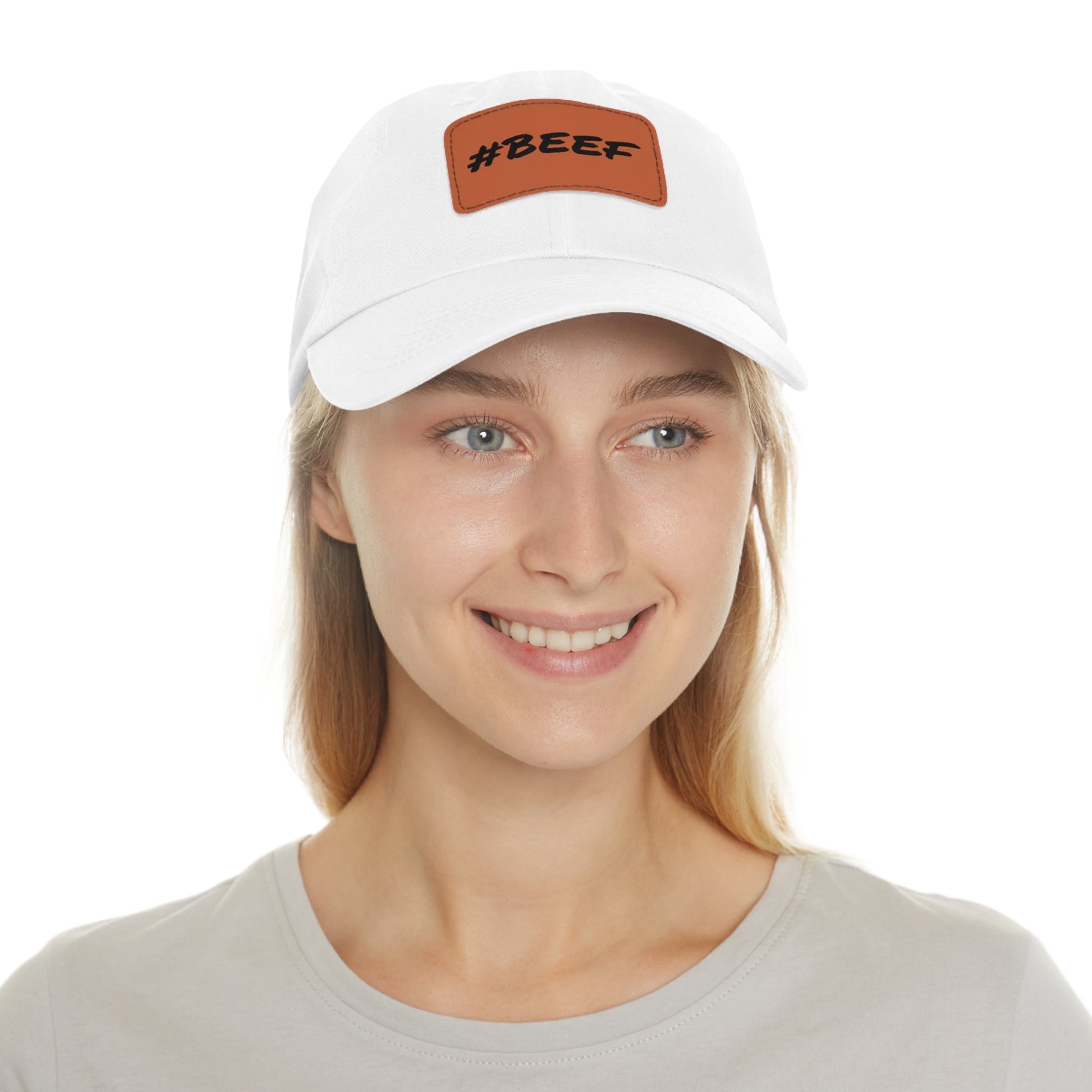 Beef, Eat Beef, Black Beef Hat with Leather Patch (Rectangle) - SmorgeousByGina