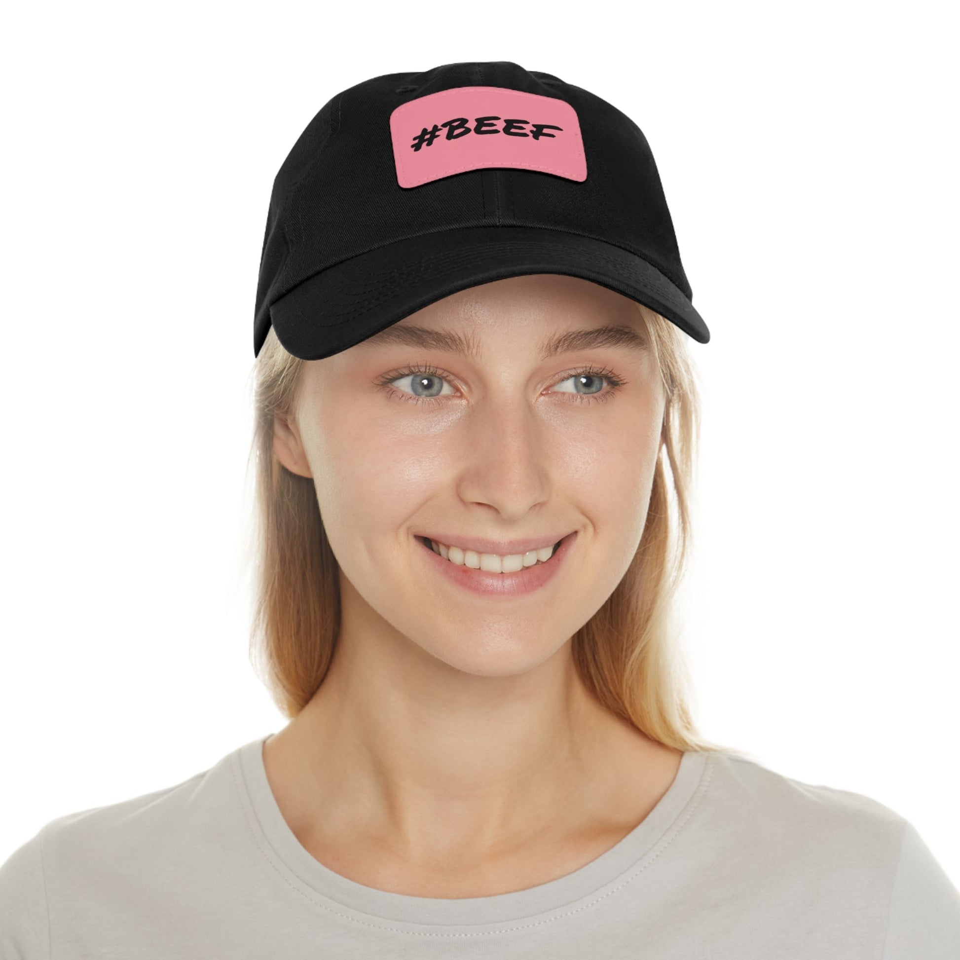 Beef, Eat Beef, Black Beef Hat with Leather Patch (Rectangle) - SmorgeousByGina