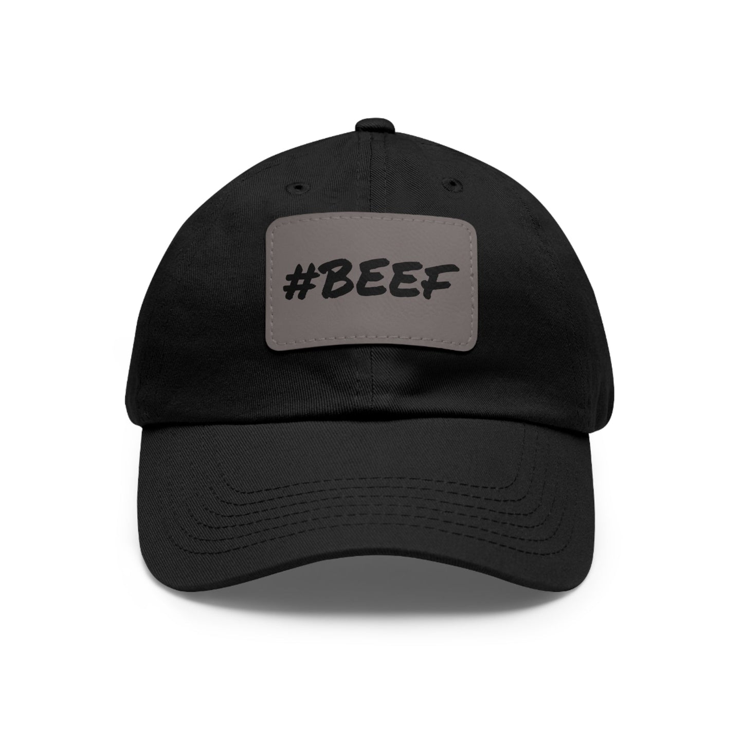Beef, Eat Beef, Black Beef Hat with Leather Patch (Rectangle) - SmorgeousByGina