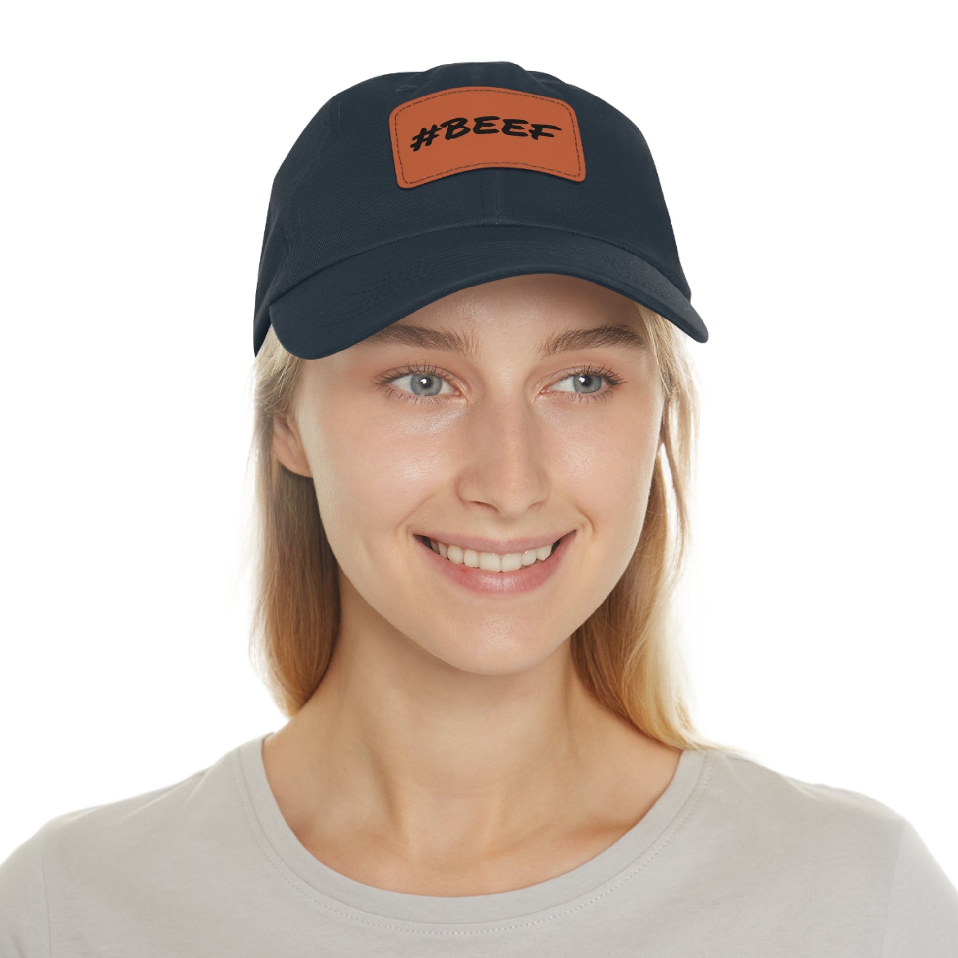Beef, Eat Beef, Black Beef Hat with Leather Patch (Rectangle) - SmorgeousByGina