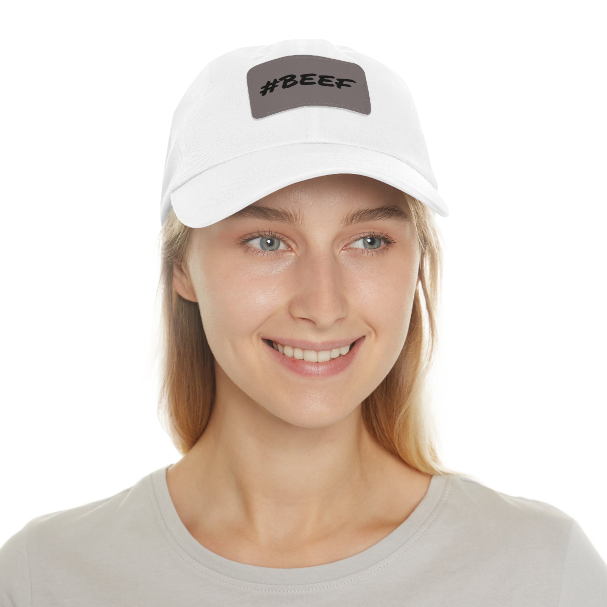 Beef, Eat Beef, Black Beef Hat with Leather Patch (Rectangle) - SmorgeousByGina