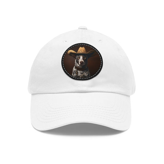 Blue Heeler Hat, Dad Hat with Leather Patch (Round), Blue Heeler, Love Heelers, Cattle Dog, - SmorgeousByGina