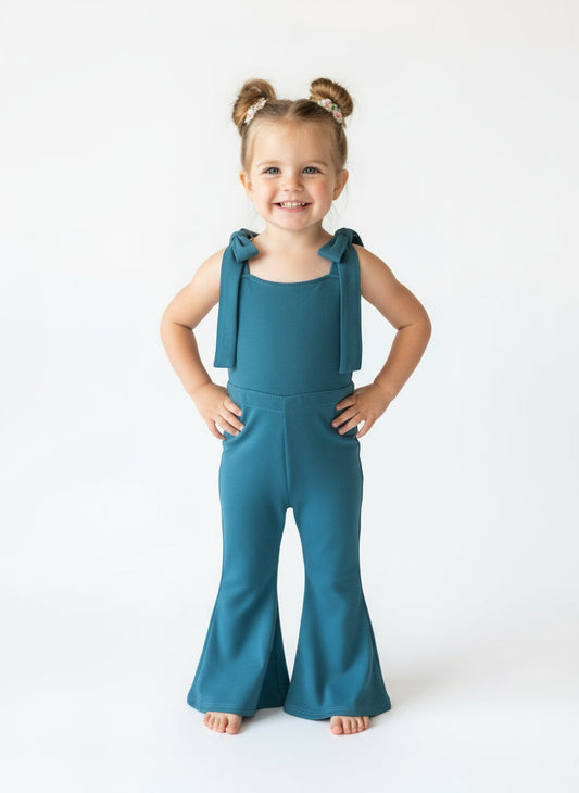 Toddler Girls Blue Jumpsuit | Spring Boutique Overalls (2T–5T)