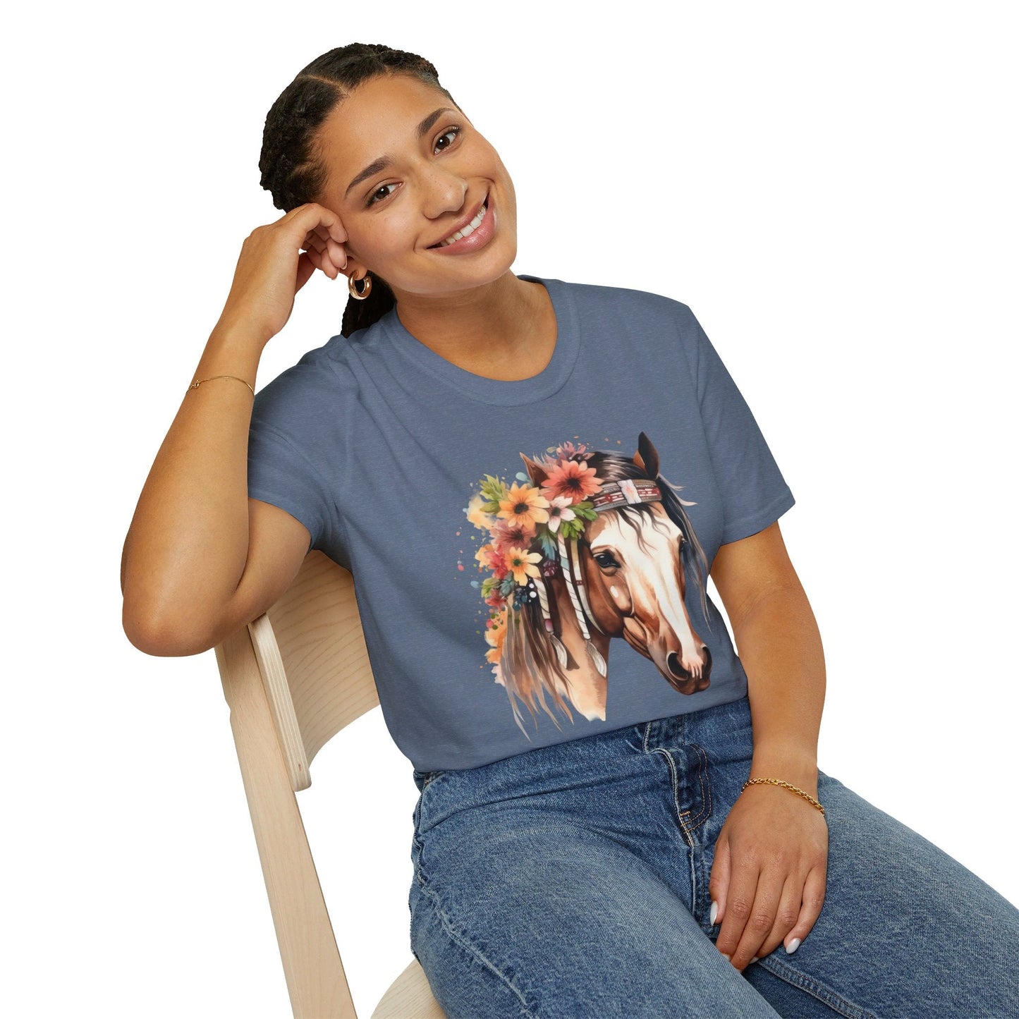 Boho Horse Softstyle T-Shirt, Floral Horse Tee - SmorgeousByGina