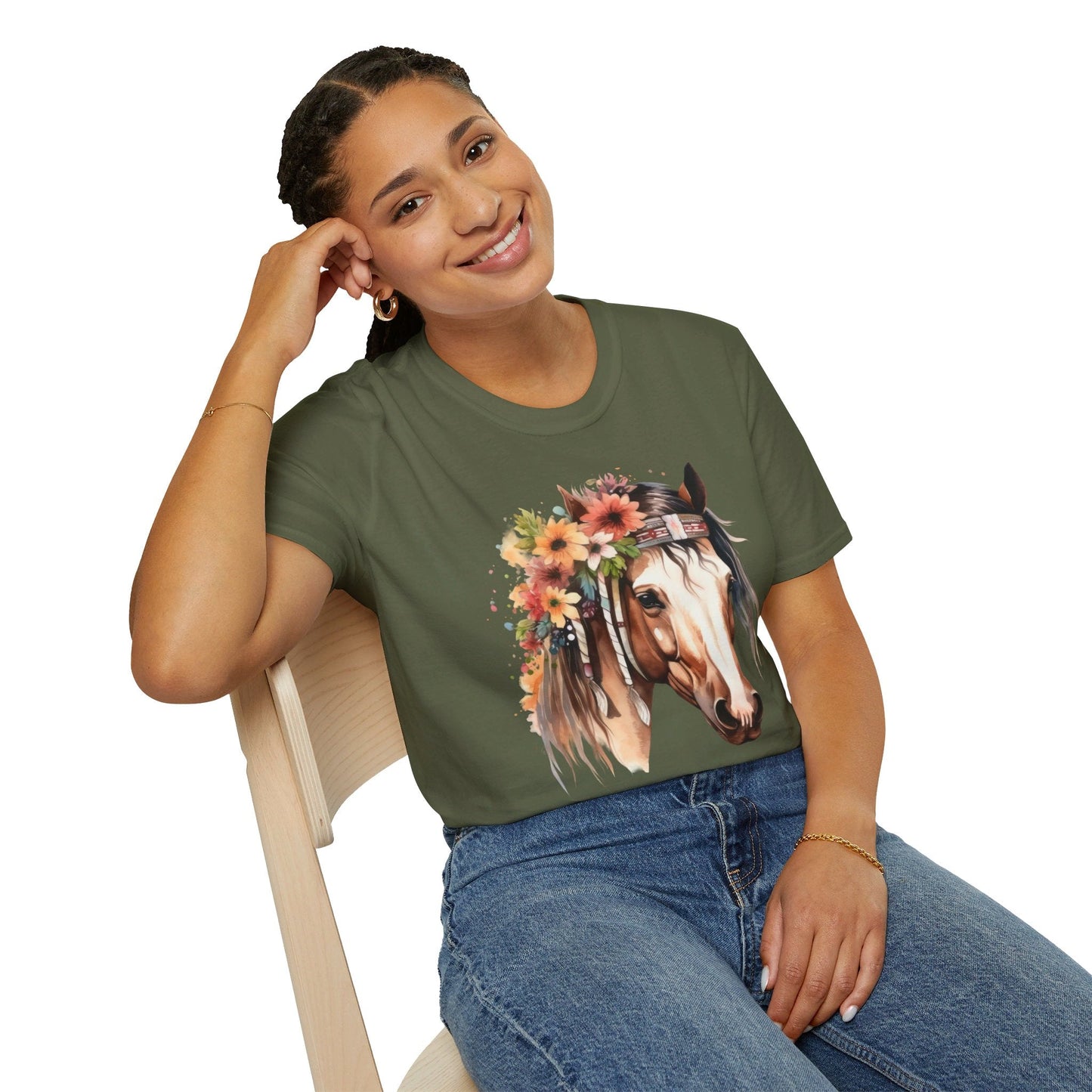Boho Horse Softstyle T-Shirt, Floral Horse Tee - SmorgeousByGina