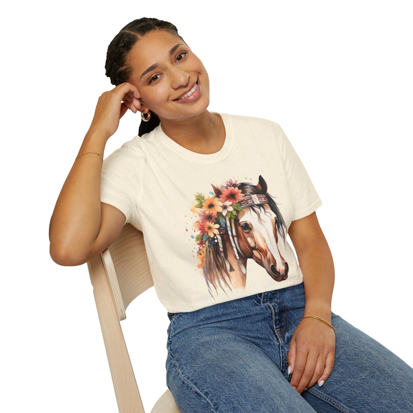 Boho Horse Softstyle T-Shirt, Floral Horse Tee - SmorgeousByGina