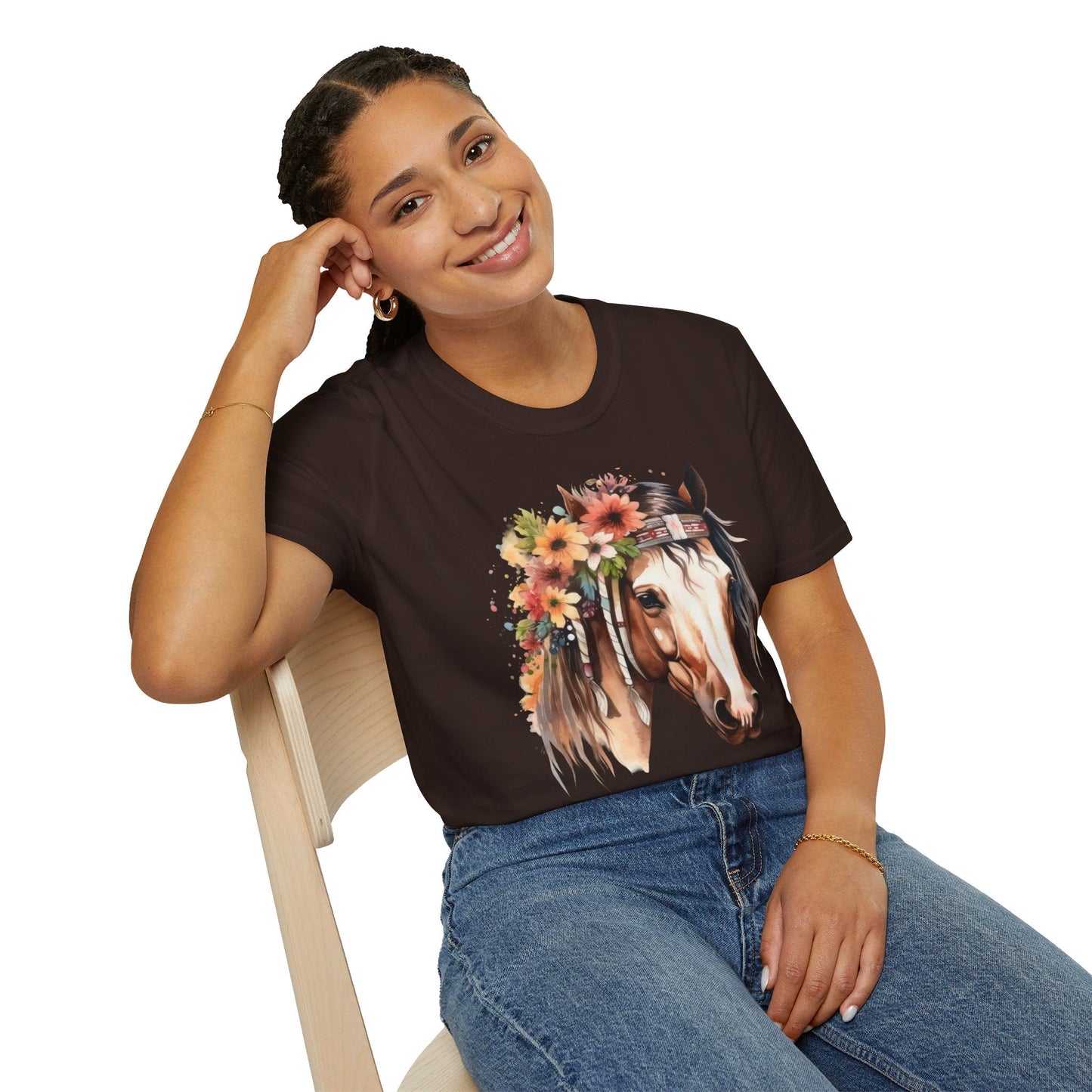 Boho Horse Softstyle T-Shirt, Floral Horse Tee - SmorgeousByGina