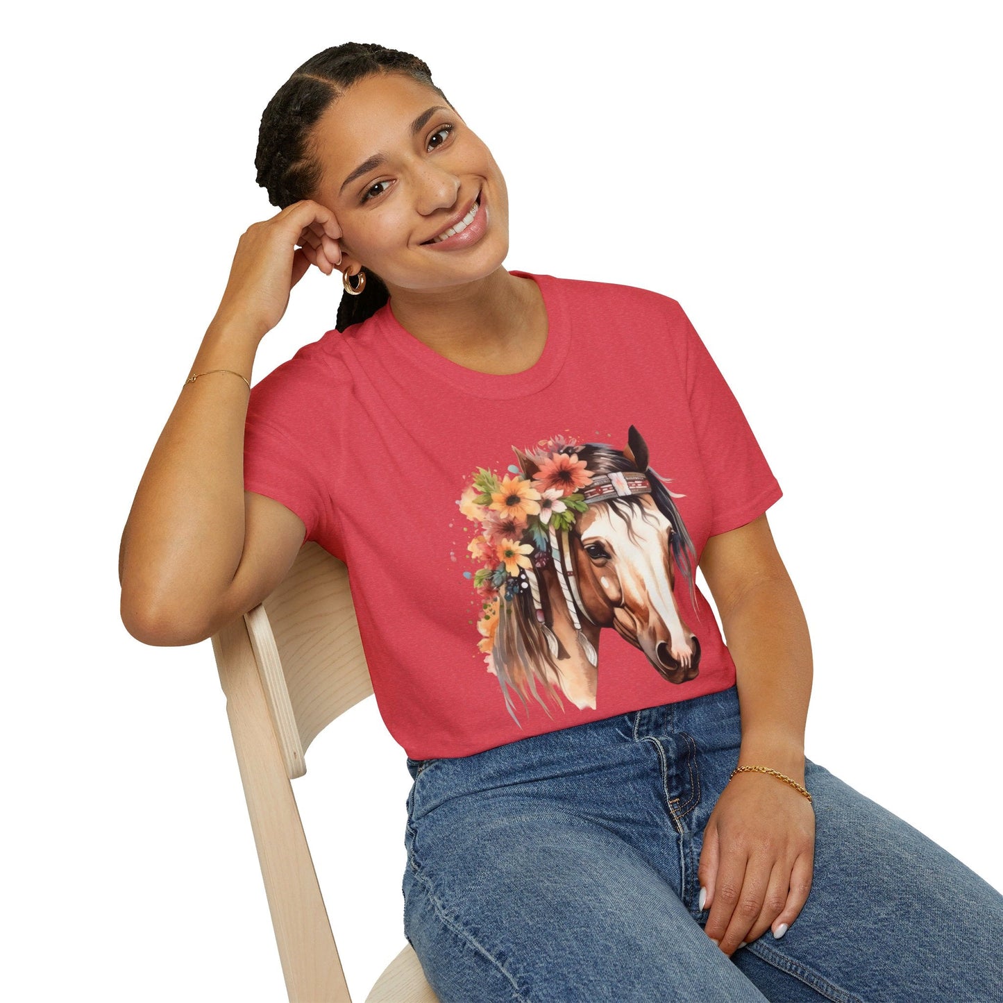 Boho Horse Softstyle T-Shirt, Floral Horse Tee - SmorgeousByGina