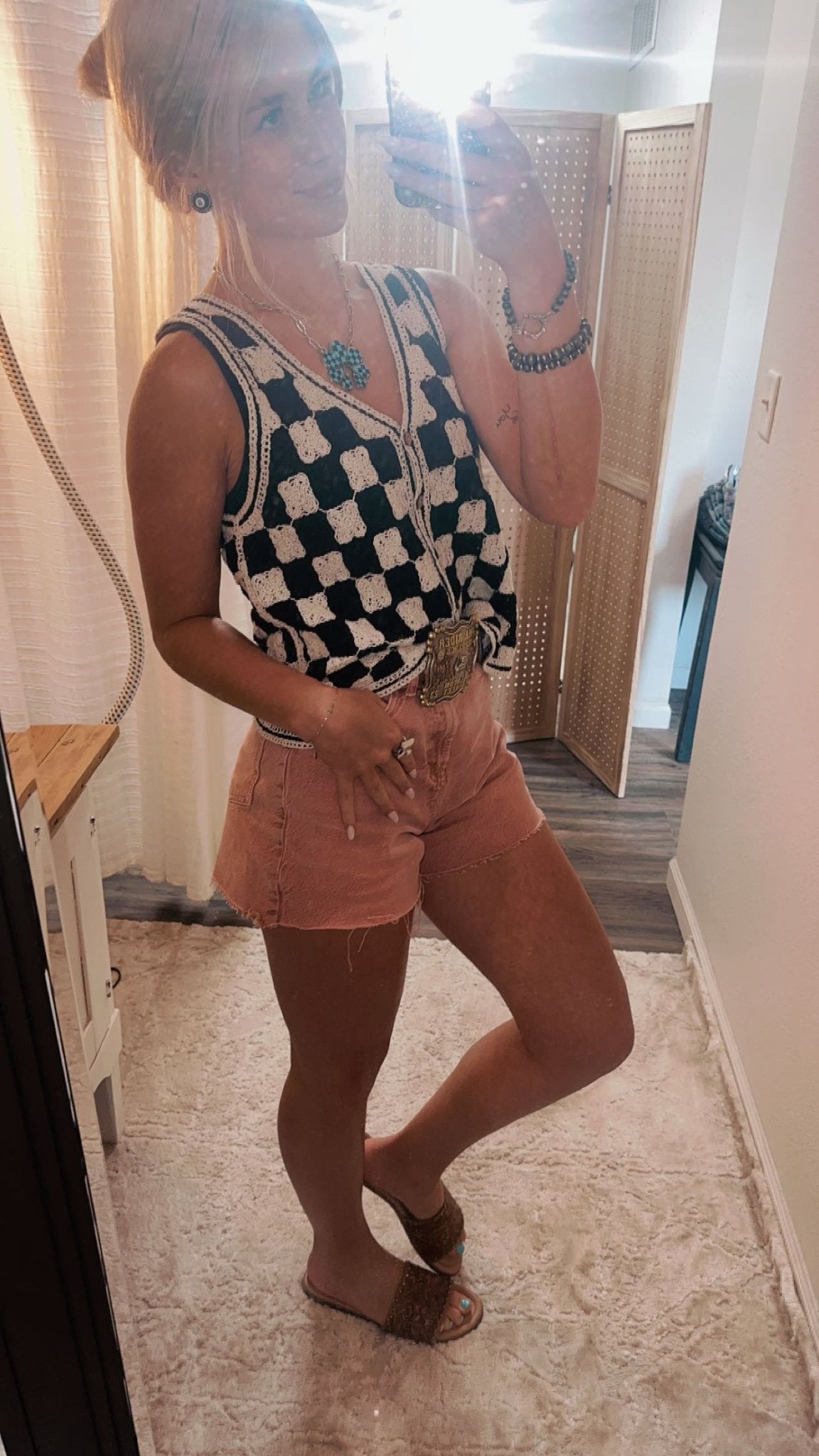 Checkered Squash Blossom Necklace - 18 inch