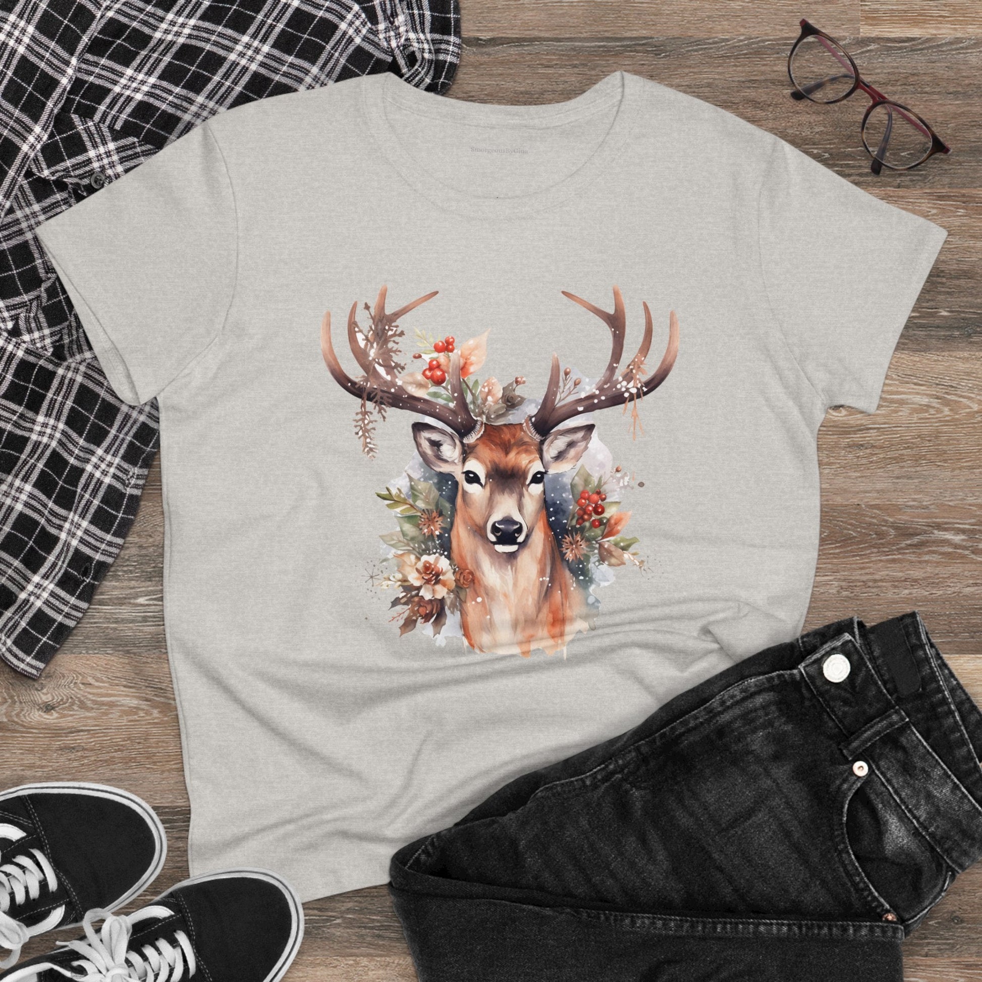 Christmas Deer Women's Midweight Cotton Tee - SmorgeousByGina