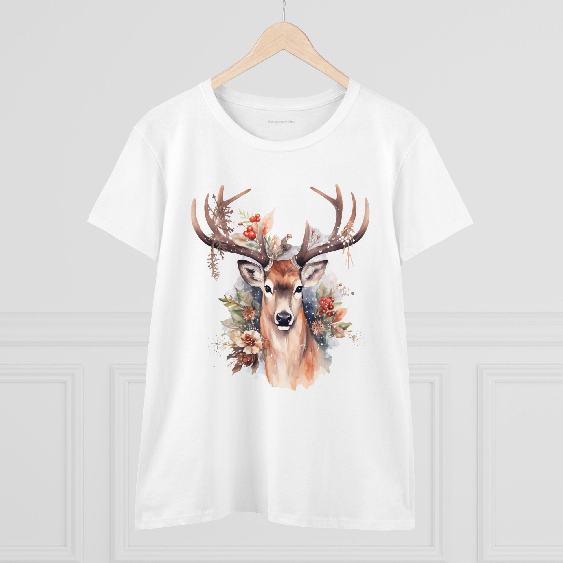 Christmas Deer Women's Midweight Cotton Tee - SmorgeousByGina