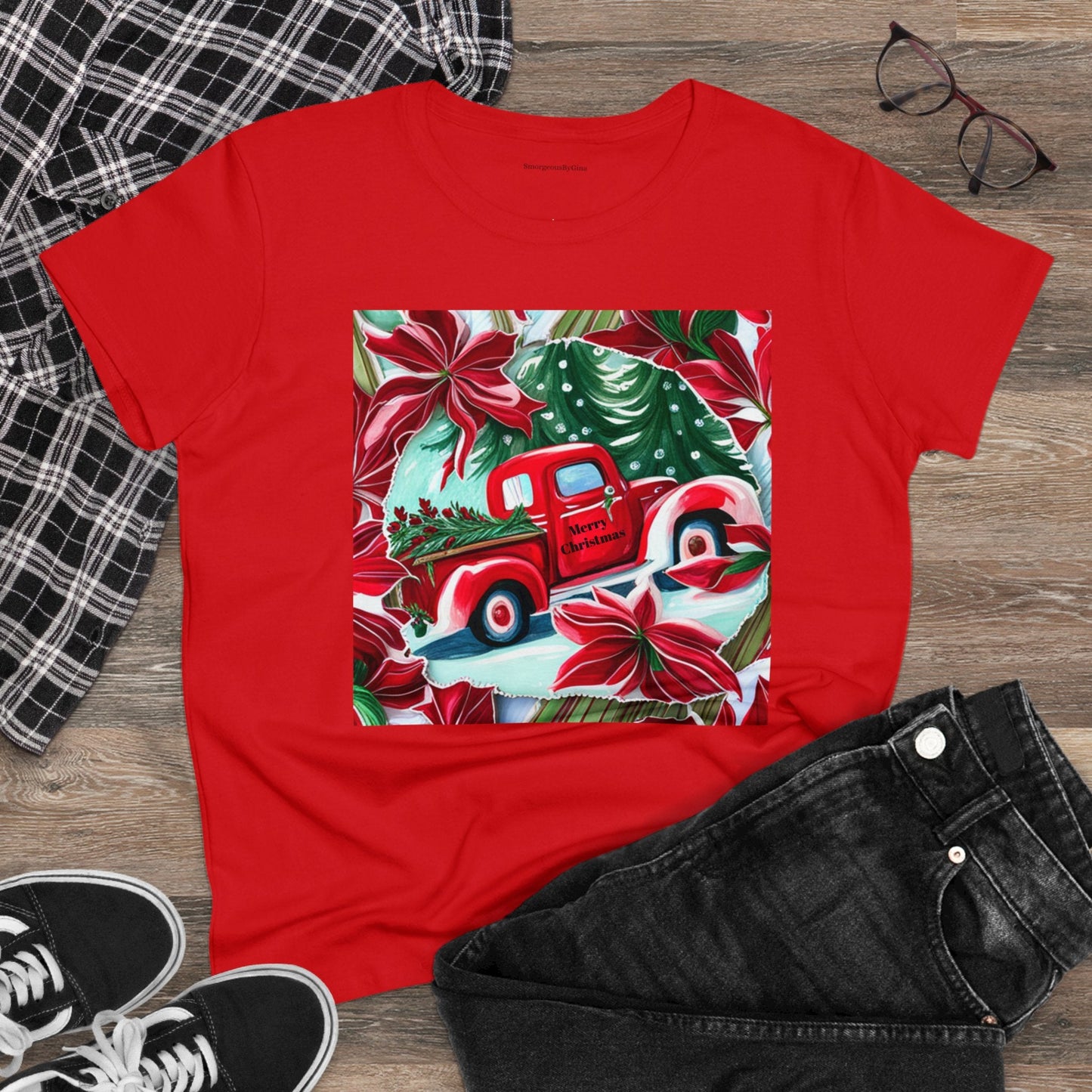 Christmas Truck Women's Midweight Cotton Tee - SmorgeousByGina