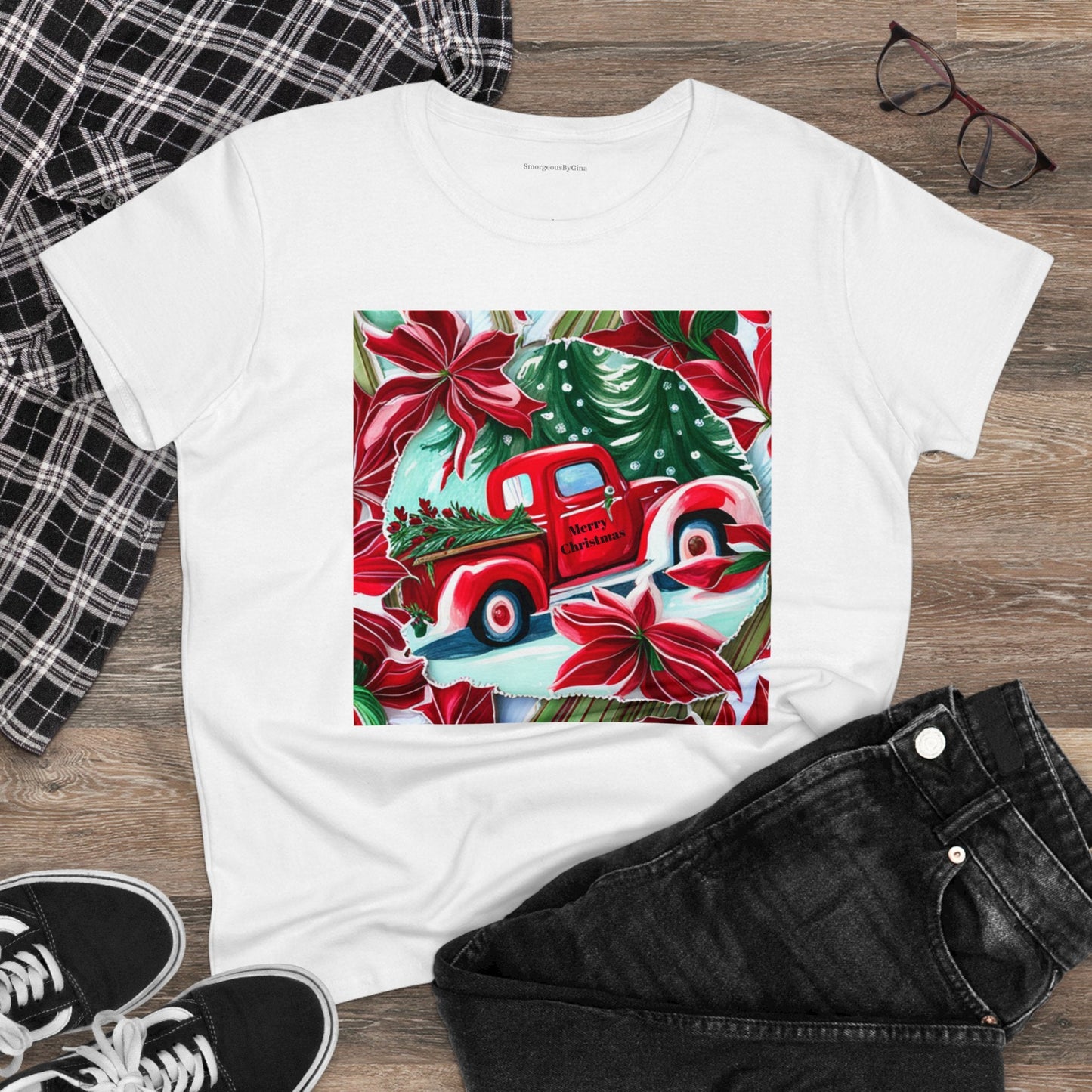 Christmas Truck Women's Midweight Cotton Tee - SmorgeousByGina