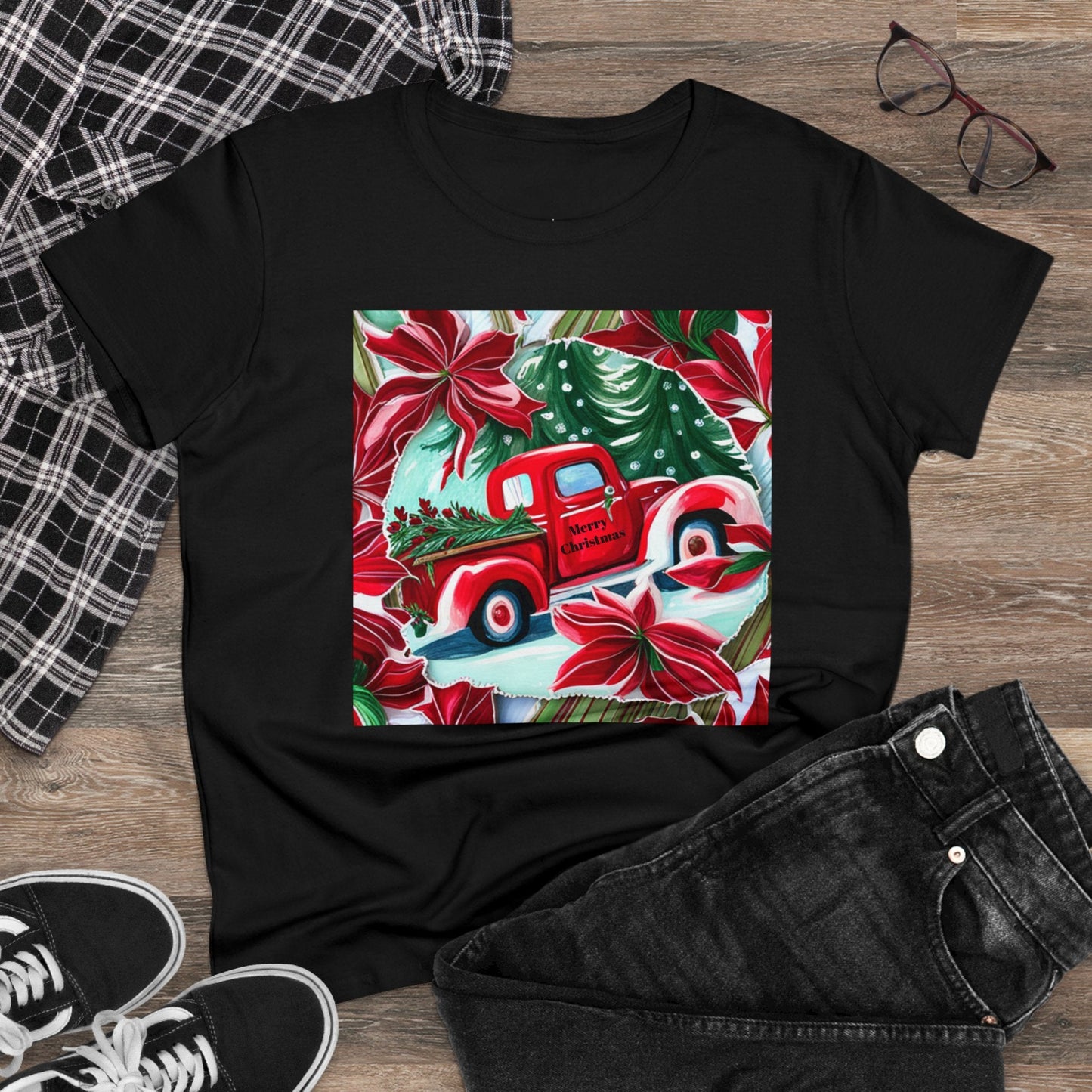 Christmas Truck Women's Midweight Cotton Tee - SmorgeousByGina