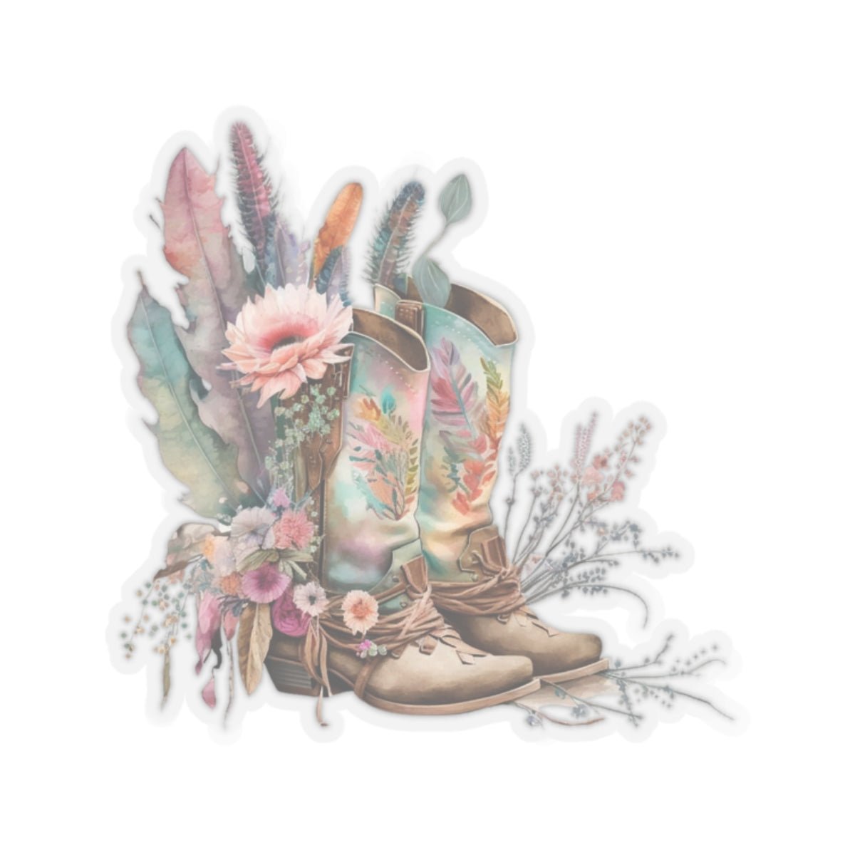 Cowboy Boots, Cactus and Floral, Boho, Western, Kiss-Cut Stickers - SmorgeousByGina