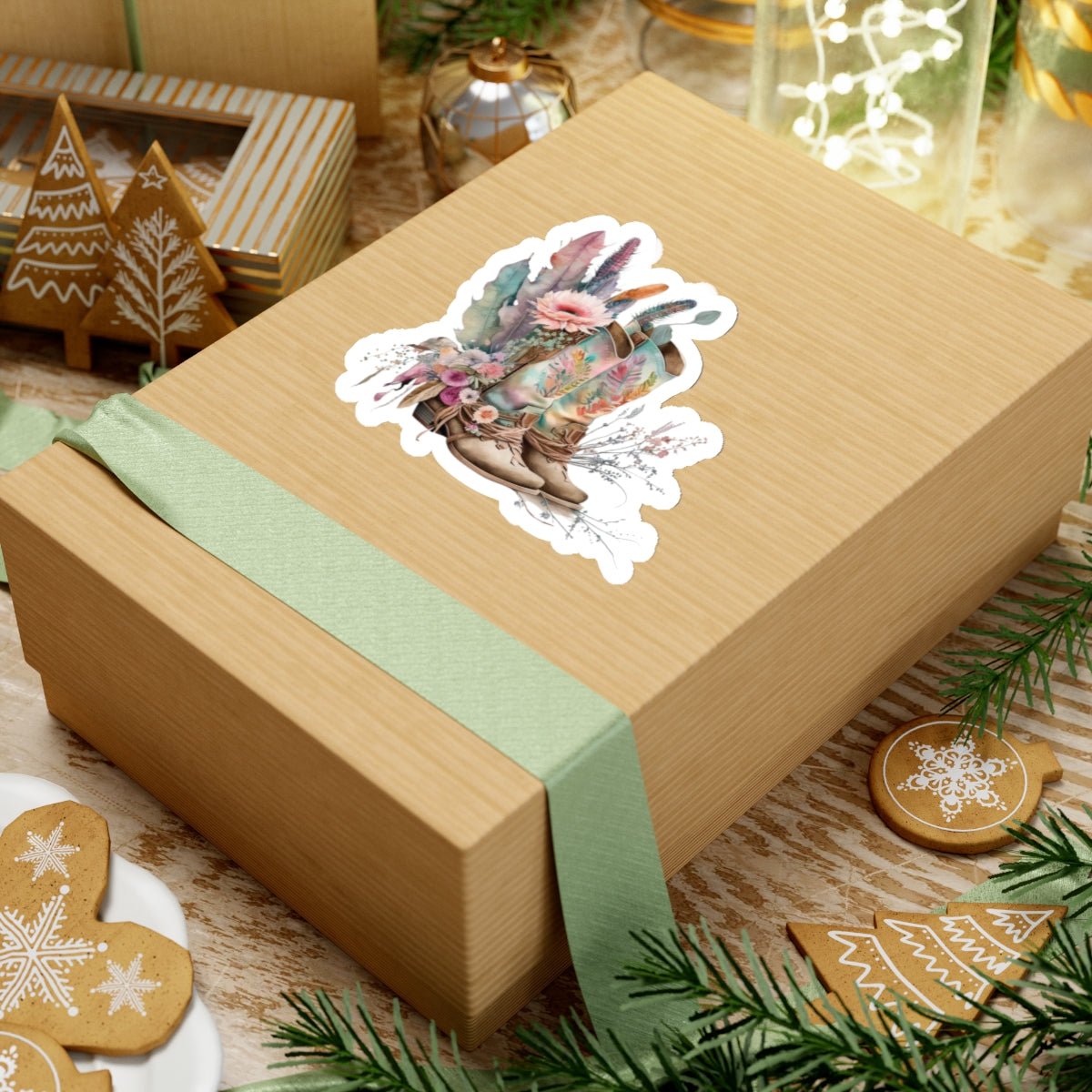 Cowboy Boots, Cactus and Floral, Boho, Western, Kiss-Cut Stickers - SmorgeousByGina