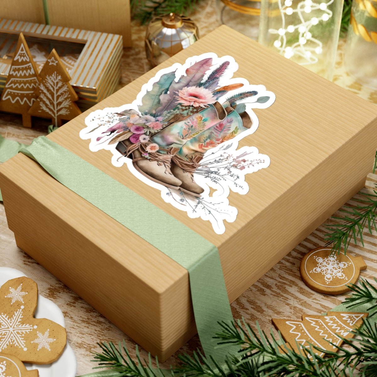 Cowboy Boots, Cactus and Floral, Boho, Western, Kiss-Cut Stickers - SmorgeousByGina