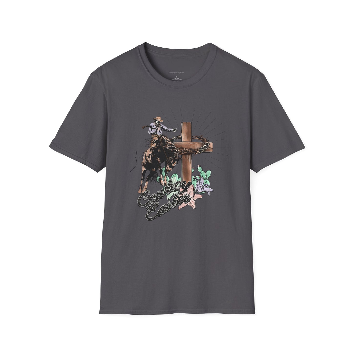 Cowboy Easter, Bucking Horse Tee, Cross, Softstyle T-Shirt - SmorgeousByGina