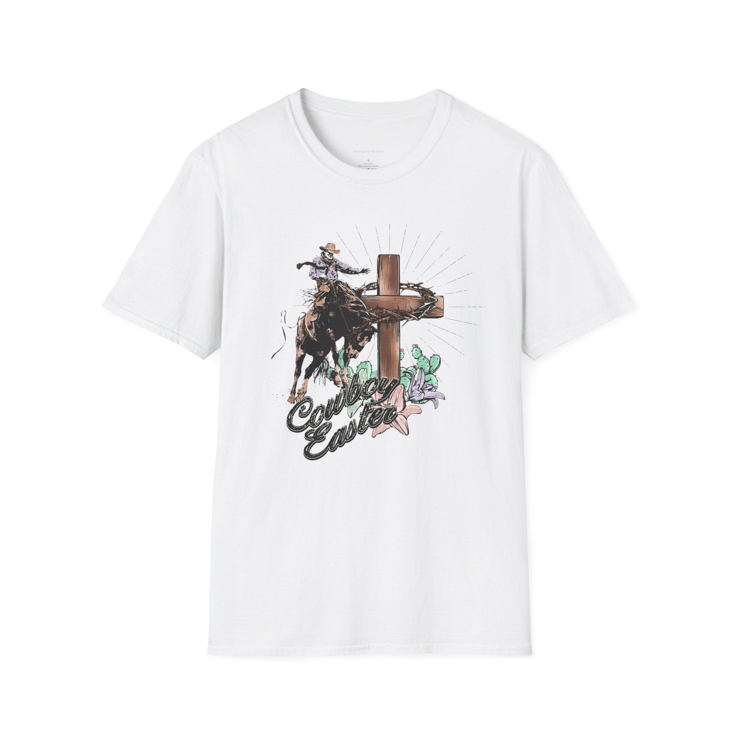 Cowboy Easter, Bucking Horse Tee, Cross, Softstyle T-Shirt - SmorgeousByGina