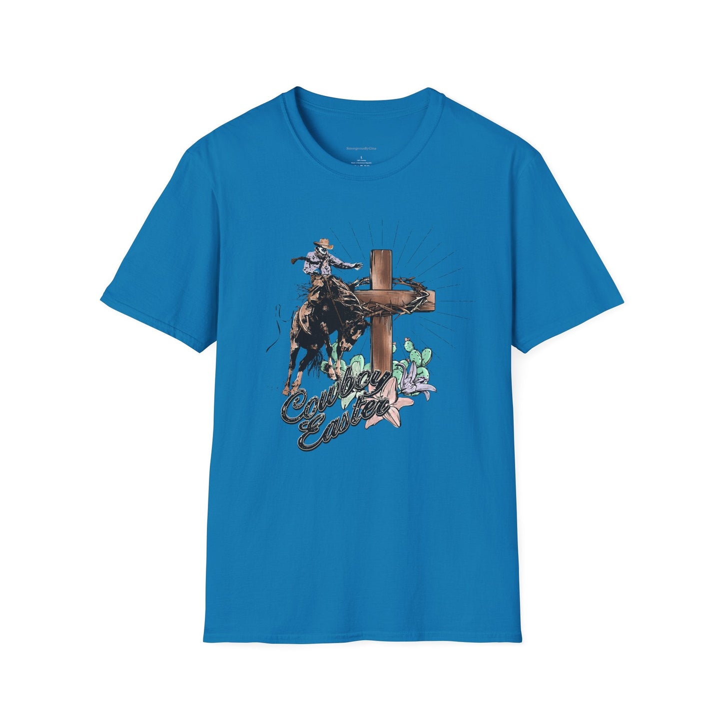 Cowboy Easter, Bucking Horse Tee, Cross, Softstyle T-Shirt - SmorgeousByGina