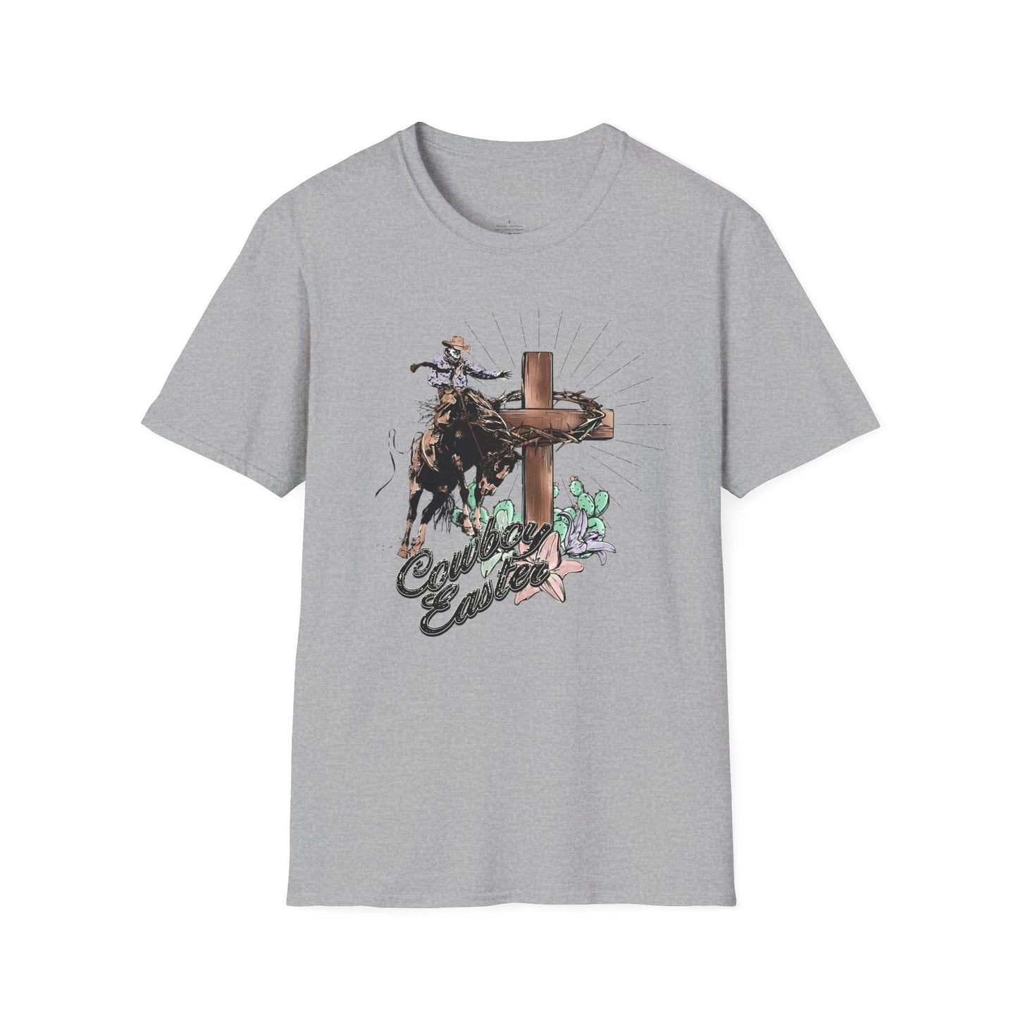 Cowboy Easter, Bucking Horse Tee, Cross, Softstyle T-Shirt - SmorgeousByGina