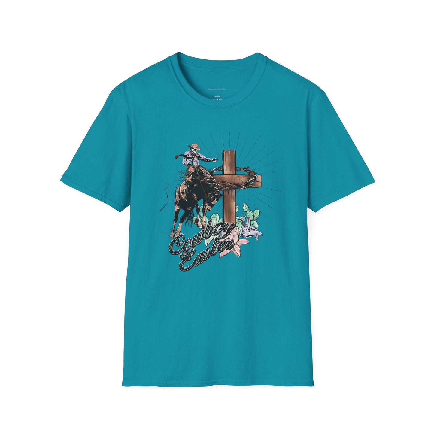 Cowboy Easter, Bucking Horse Tee, Cross, Softstyle T-Shirt - SmorgeousByGina