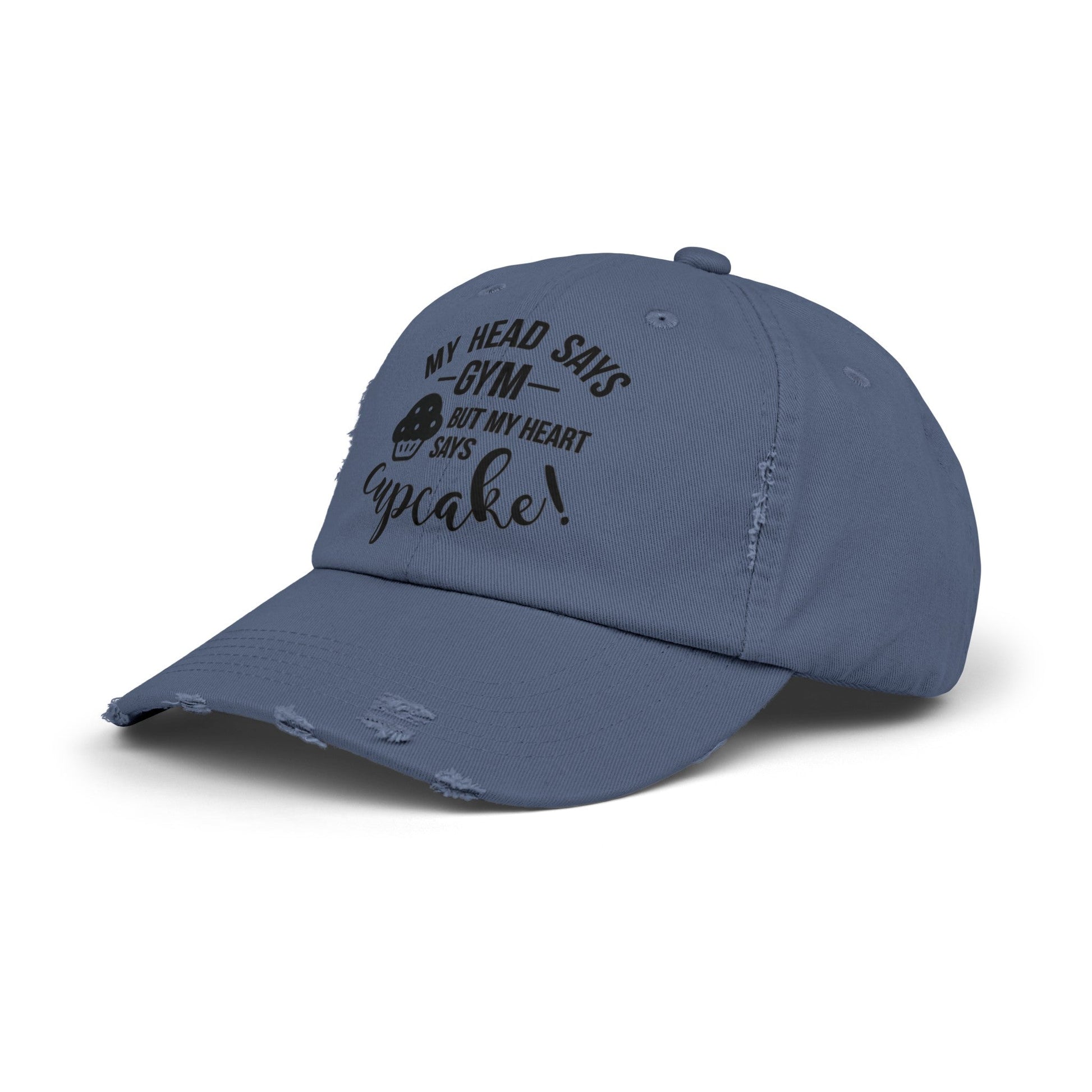 Cupcake vs Gym Cap, Cupcake Cap, Unisex Distressed Cap, Funny Hat - SmorgeousByGina