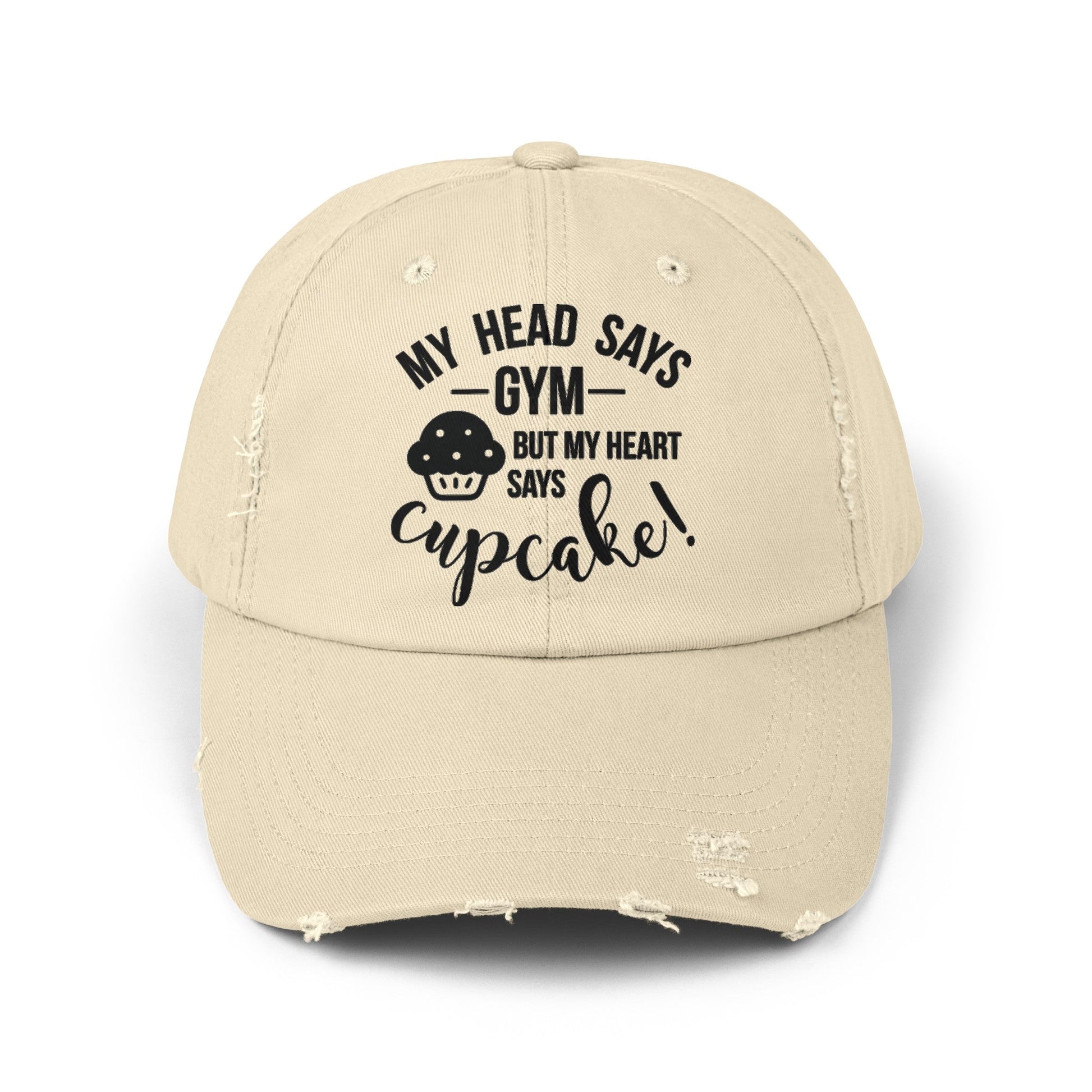 Cupcake vs Gym Cap, Cupcake Cap, Unisex Distressed Cap, Funny Hat - SmorgeousByGina