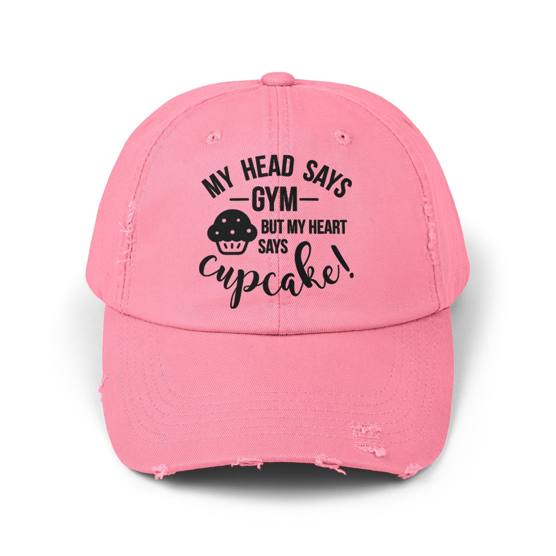 Cupcake vs Gym Cap, Cupcake Cap, Unisex Distressed Cap, Funny Hat - SmorgeousByGina