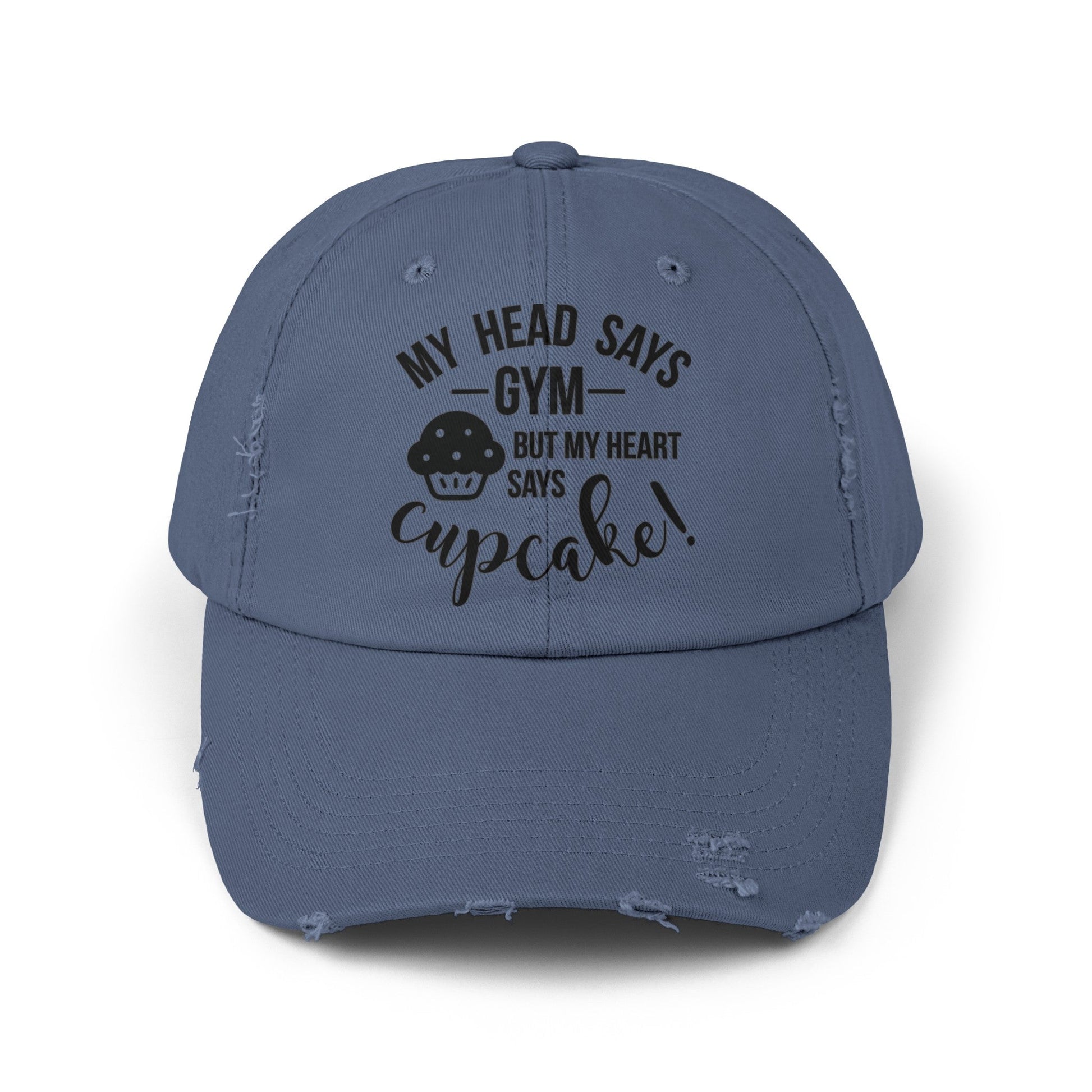 Cupcake vs Gym Cap, Cupcake Cap, Unisex Distressed Cap, Funny Hat - SmorgeousByGina