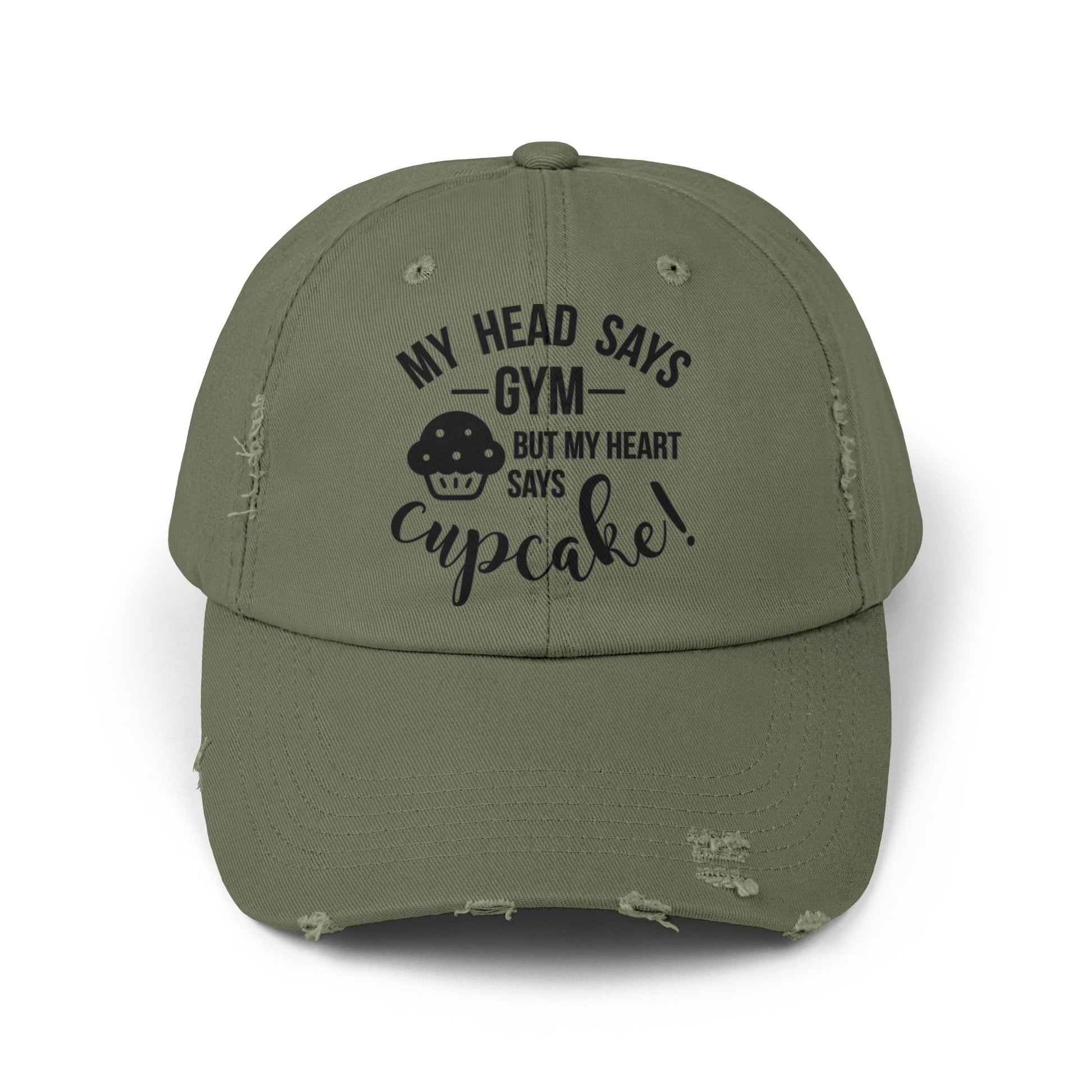 Cupcake vs Gym Cap, Cupcake Cap, Unisex Distressed Cap, Funny Hat - SmorgeousByGina