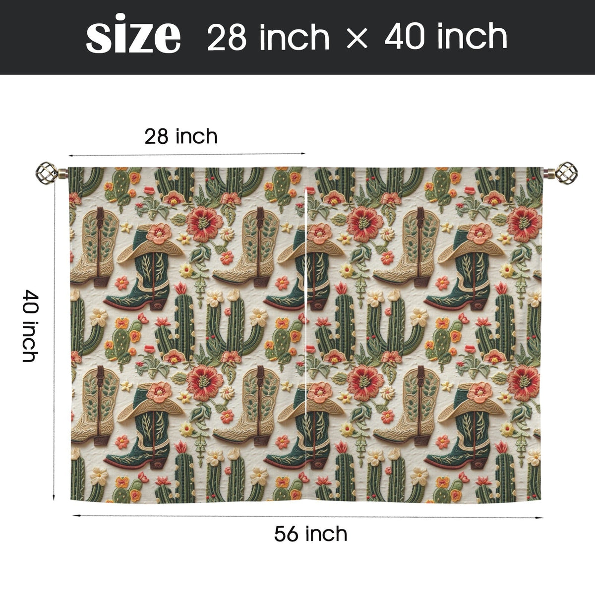 Baha Ranch Cactus and Boots Curtains 28"x40" (2-Piece) Made in America