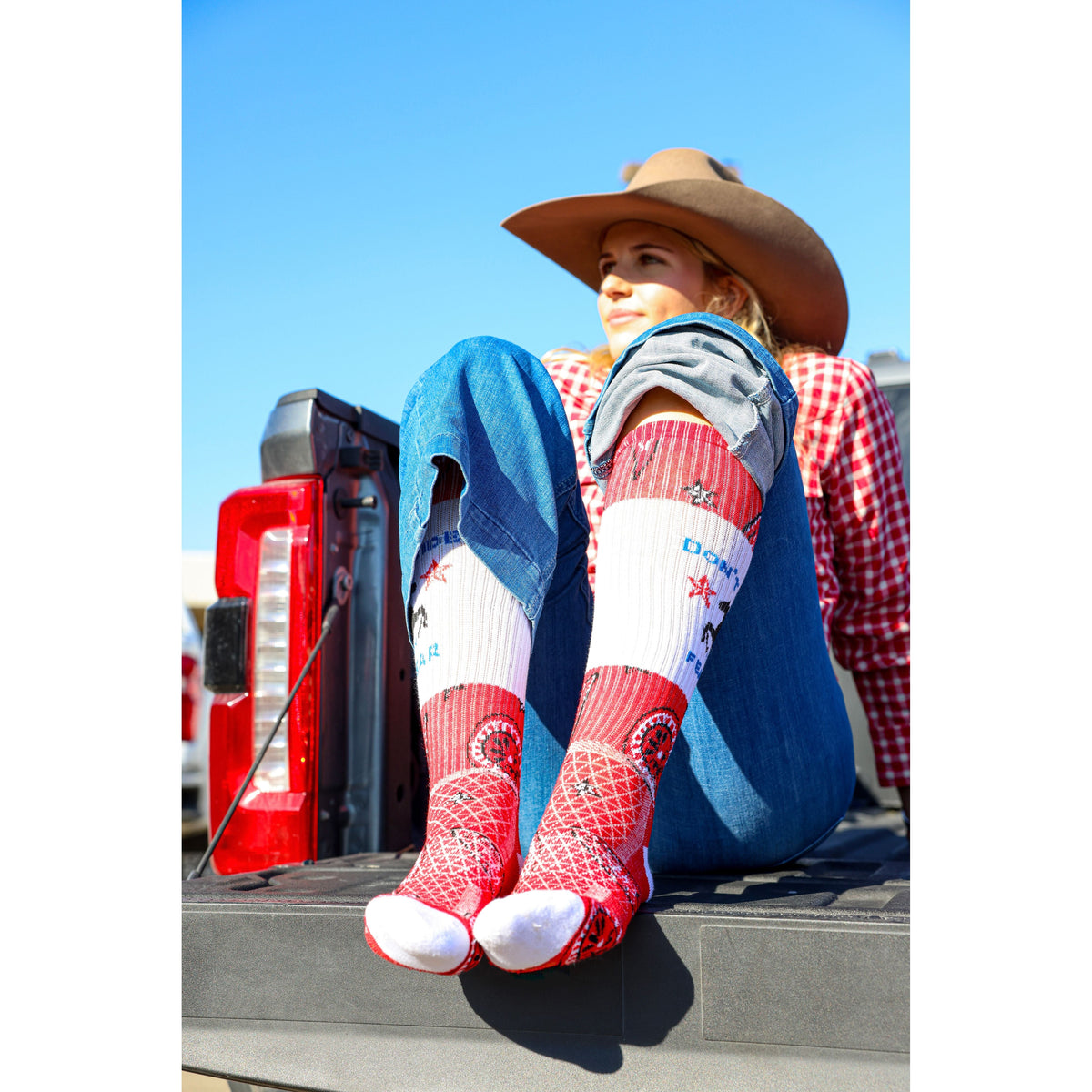 Don't Ride in Fear Red Paisley Western Cowgirl Performance Socks