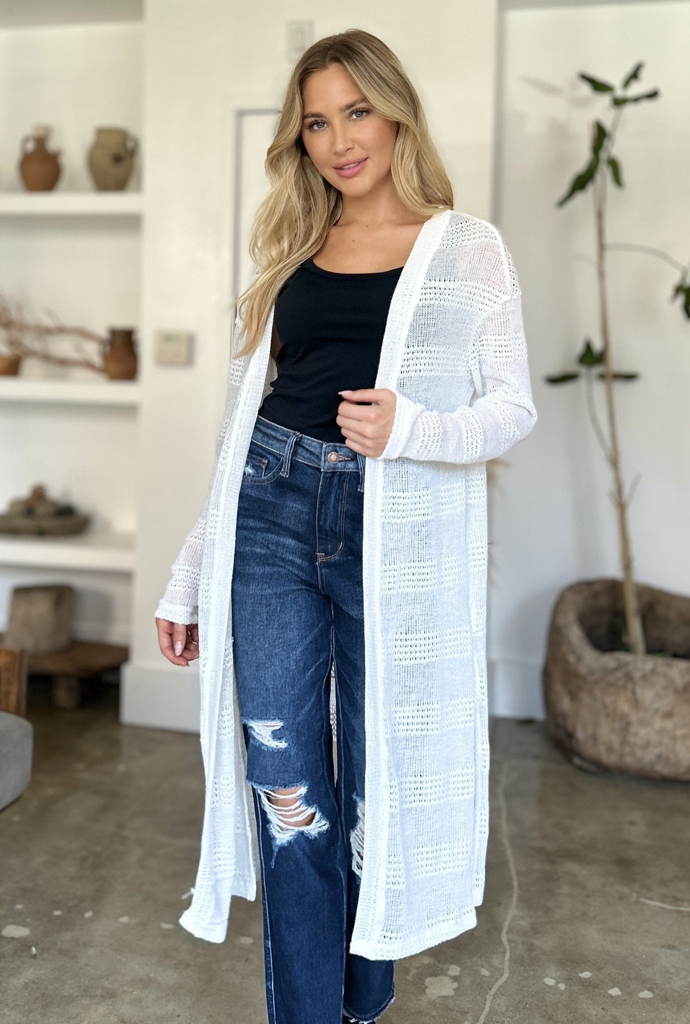 Double Take Full Size Open Front Longline Cardigan - SmorgeousByGina
