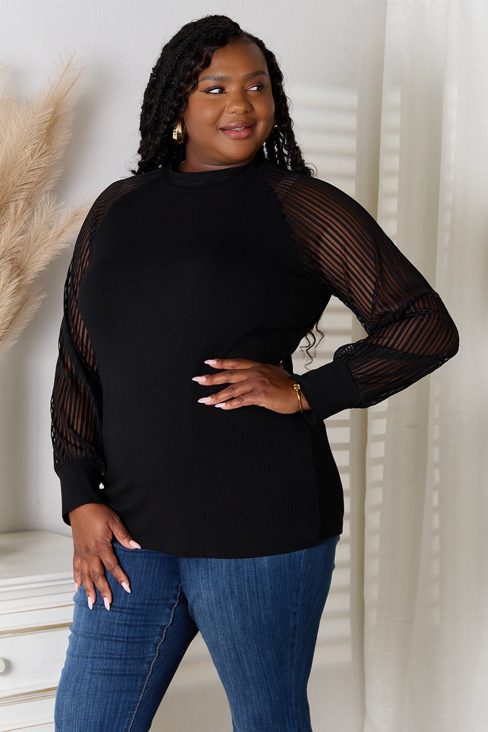 Double Take Round Neck Raglan Sleeve Blouse - SmorgeousByGina