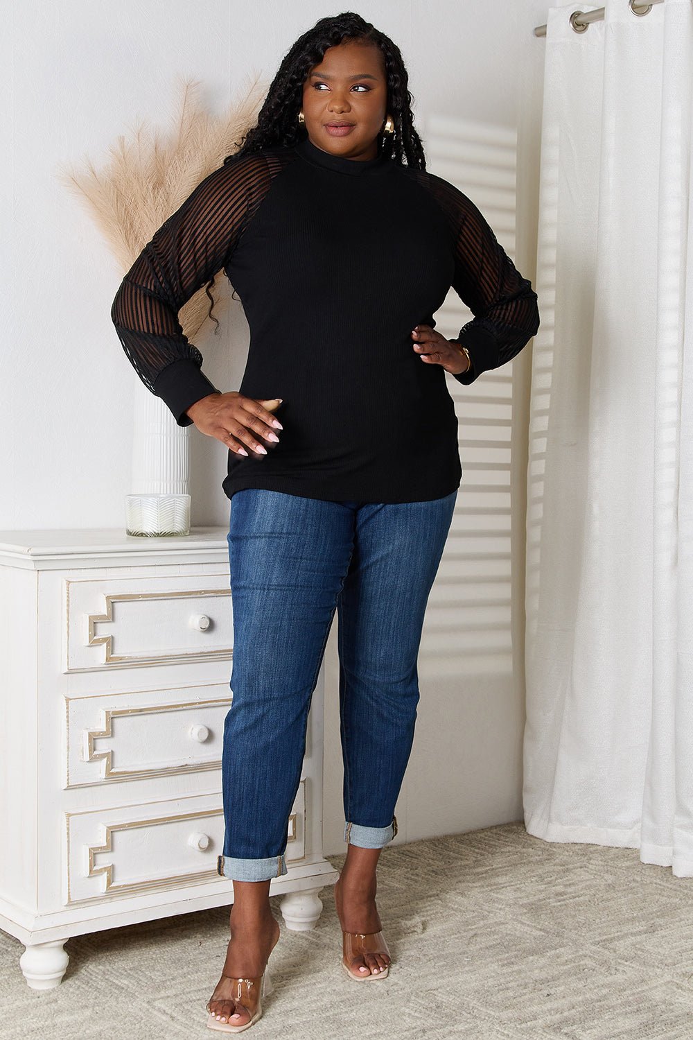 Double Take Round Neck Raglan Sleeve Blouse - SmorgeousByGina