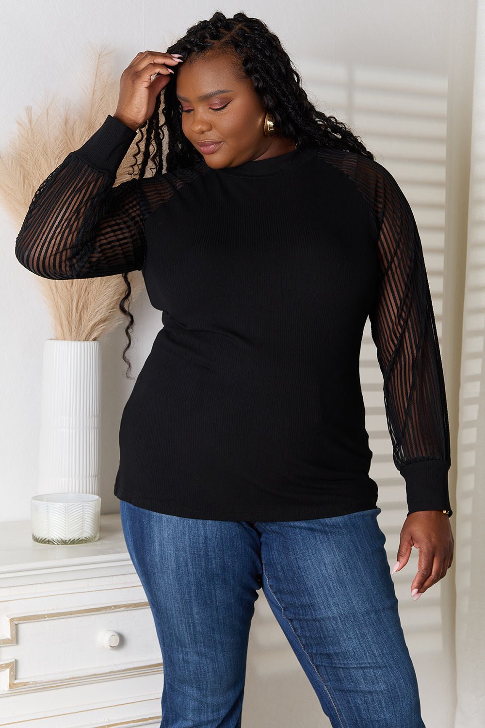 Double Take Round Neck Raglan Sleeve Blouse - SmorgeousByGina