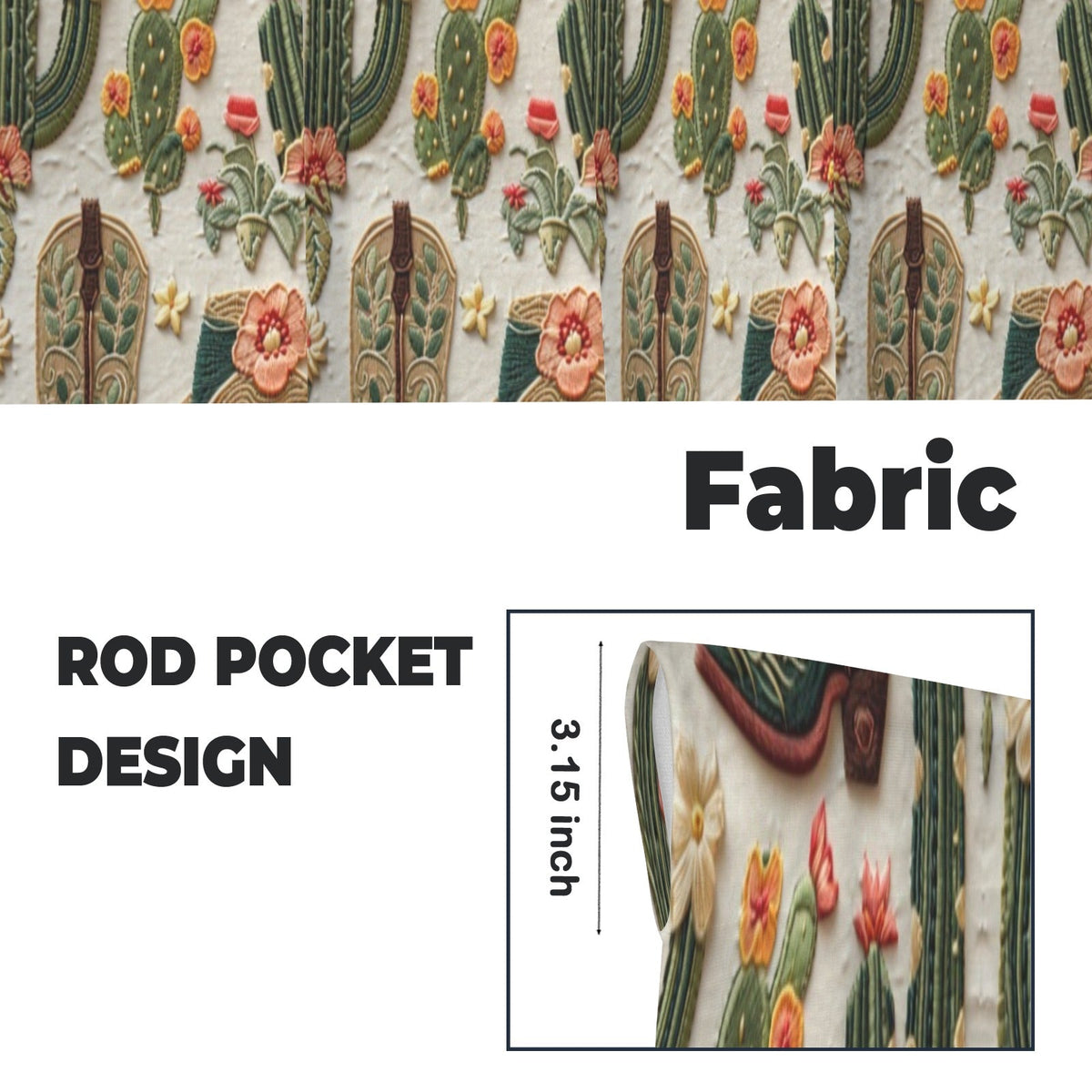 Baha Ranch Cactus and Boots Curtains 28"x40" (2-Piece) Made in America