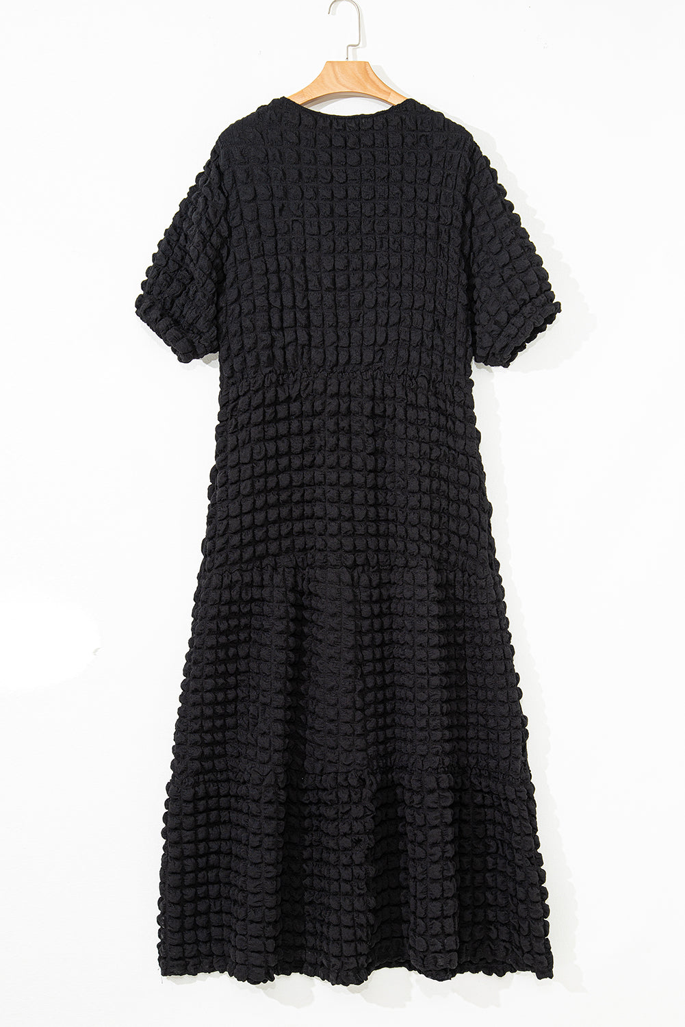 Black Plus Size Textured Tiered Short Sleeve Maxi Dress