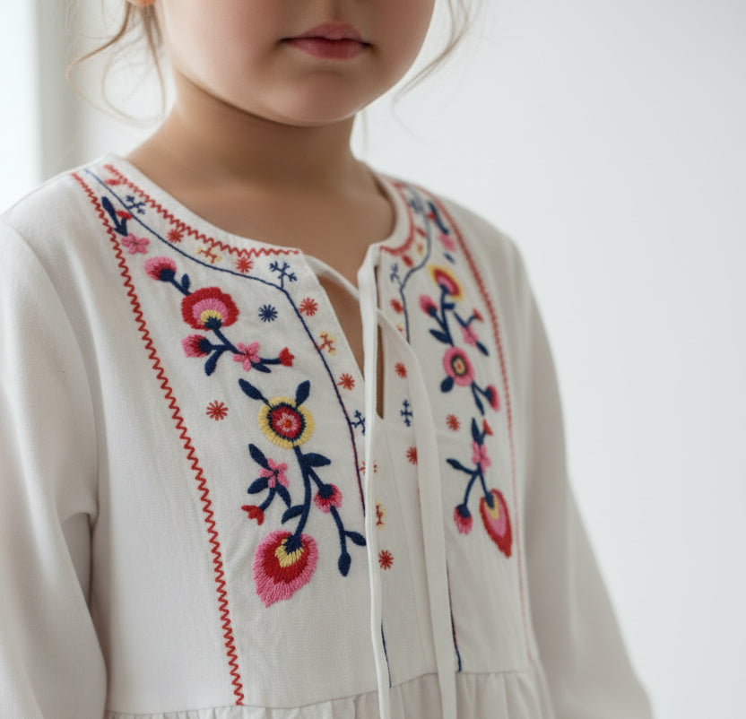 Girls Boho Embroidered Dress Tunic | Cotton Blend Boutique Dress