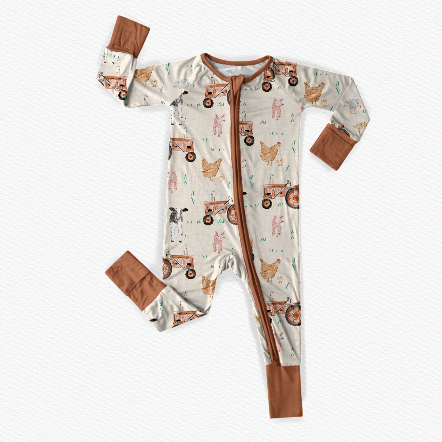 Farm Animal Bamboo Zipper Romper