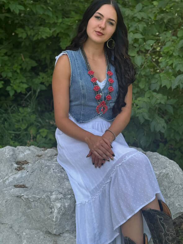 Faux Coral Long Squash Blossom Statement Necklace - 32 inch necklace