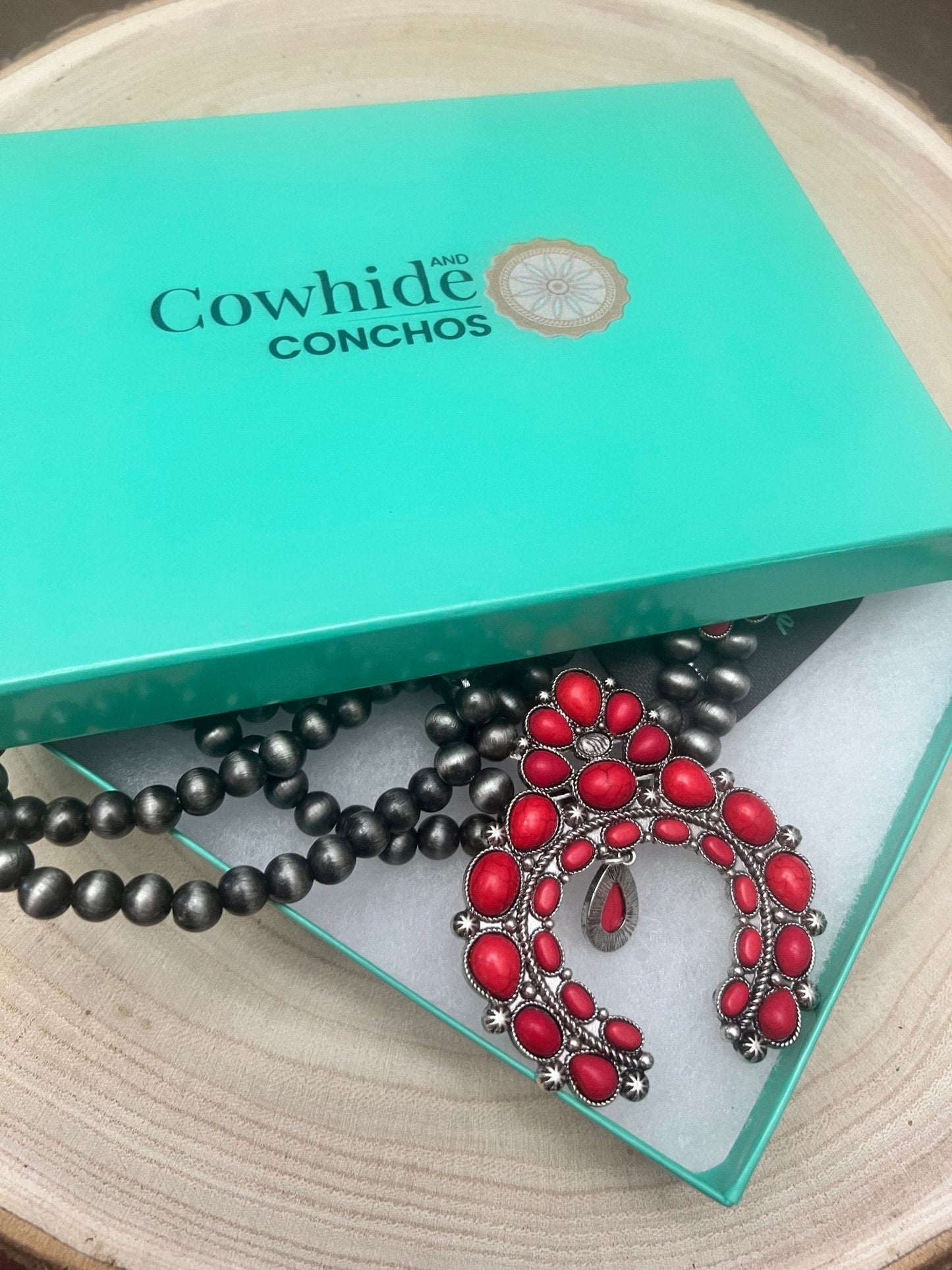 Faux Coral Long Squash Blossom Statement Necklace - 32 inch necklace