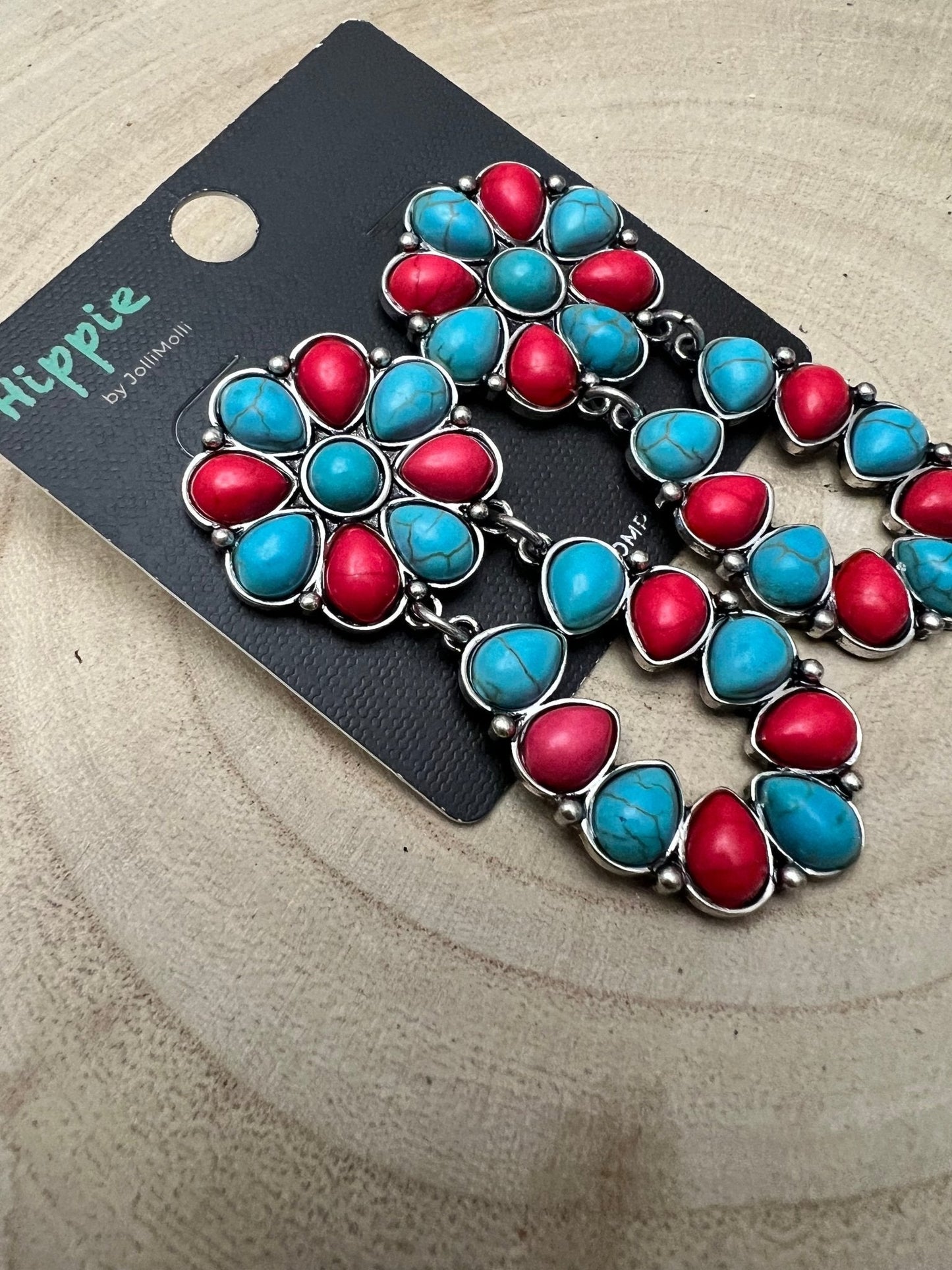 Faux Turquoise and Coral Cluster Post Earrings