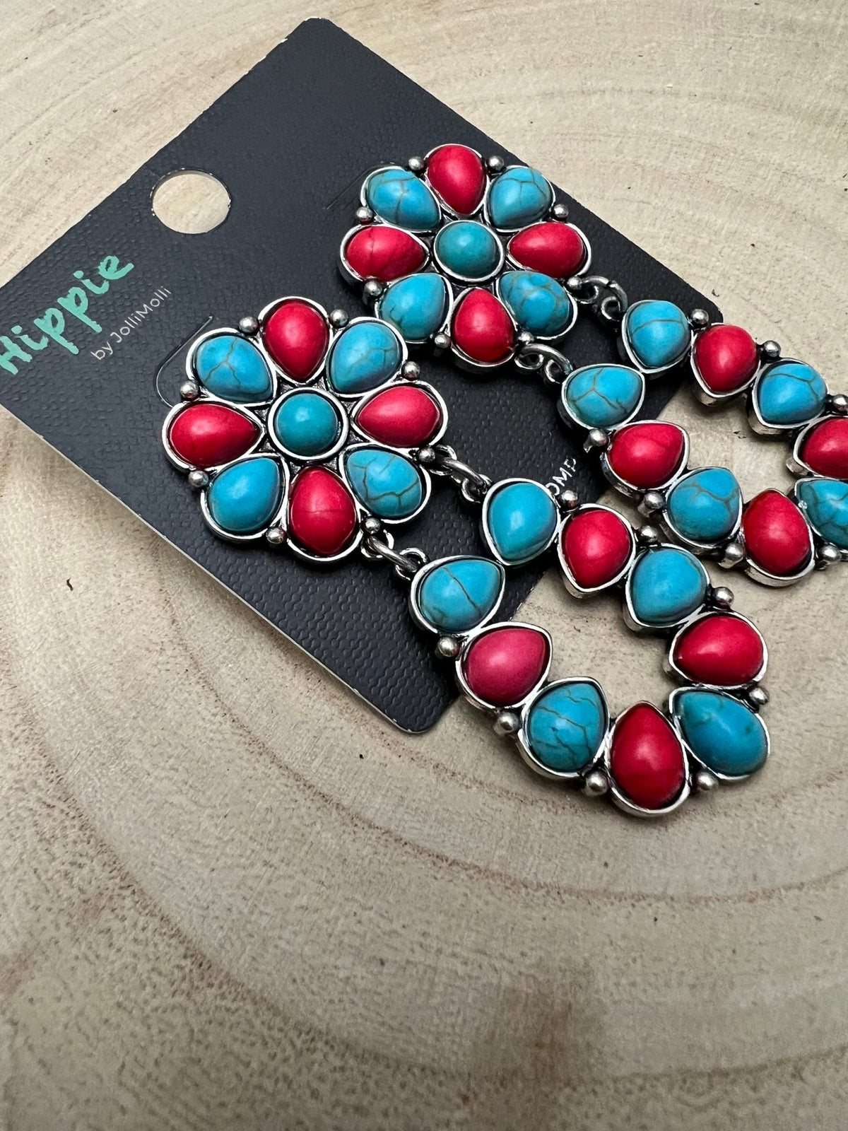 Western Faux Turquoise & Coral Cluster Post Earrings — Southwestern Statement