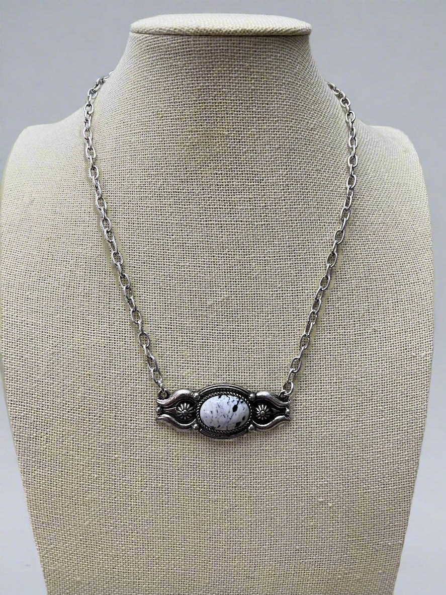 Faux White Buffalo Bar Necklace - 18 inch + 3