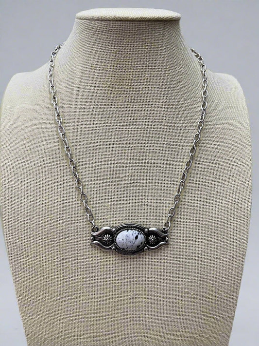 Faux White Buffalo Bar Necklace - 18 inch + 3